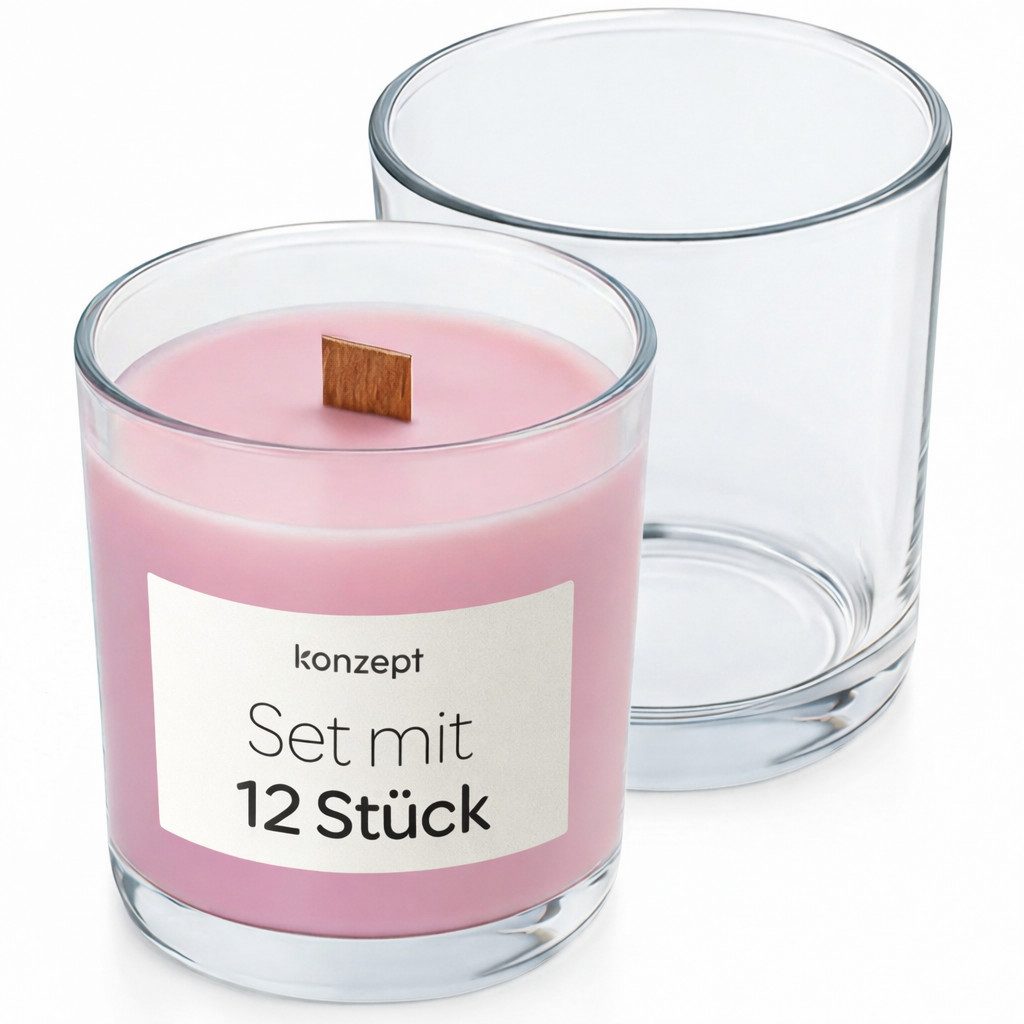 KONZEPT Teelichthalter 6/12er Set 180 ml – Kleine Gläser für Teelichter & DIY-Kerzen (12 St), Hochwertiges Glas mit verstärktem Boden,Klassische zylindrische Form
