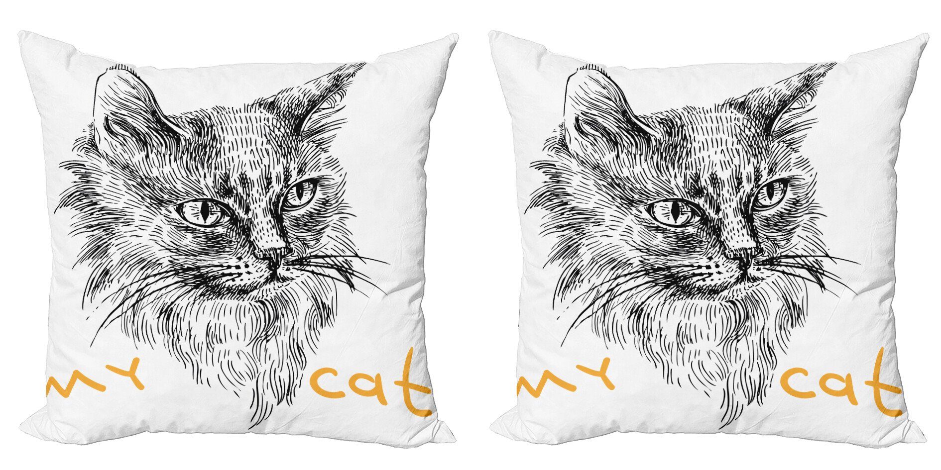 Kissenbezüge Modern Accent Doppelseitiger Digitaldruck, Abakuhaus (2 Stück), Tier Hand gezeichnete Katze