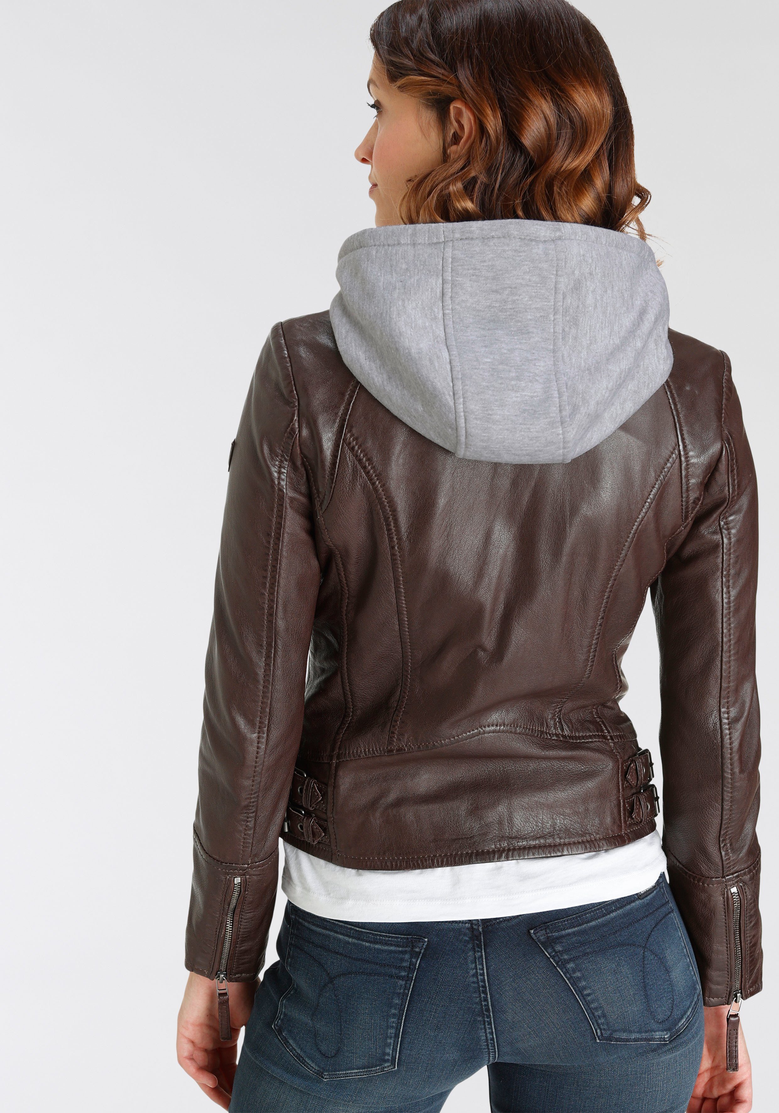 Mauritius Lederjacke NOLA Two-in-One Style - mit abnehmbarer Jersey-Kapuze günstig online kaufen