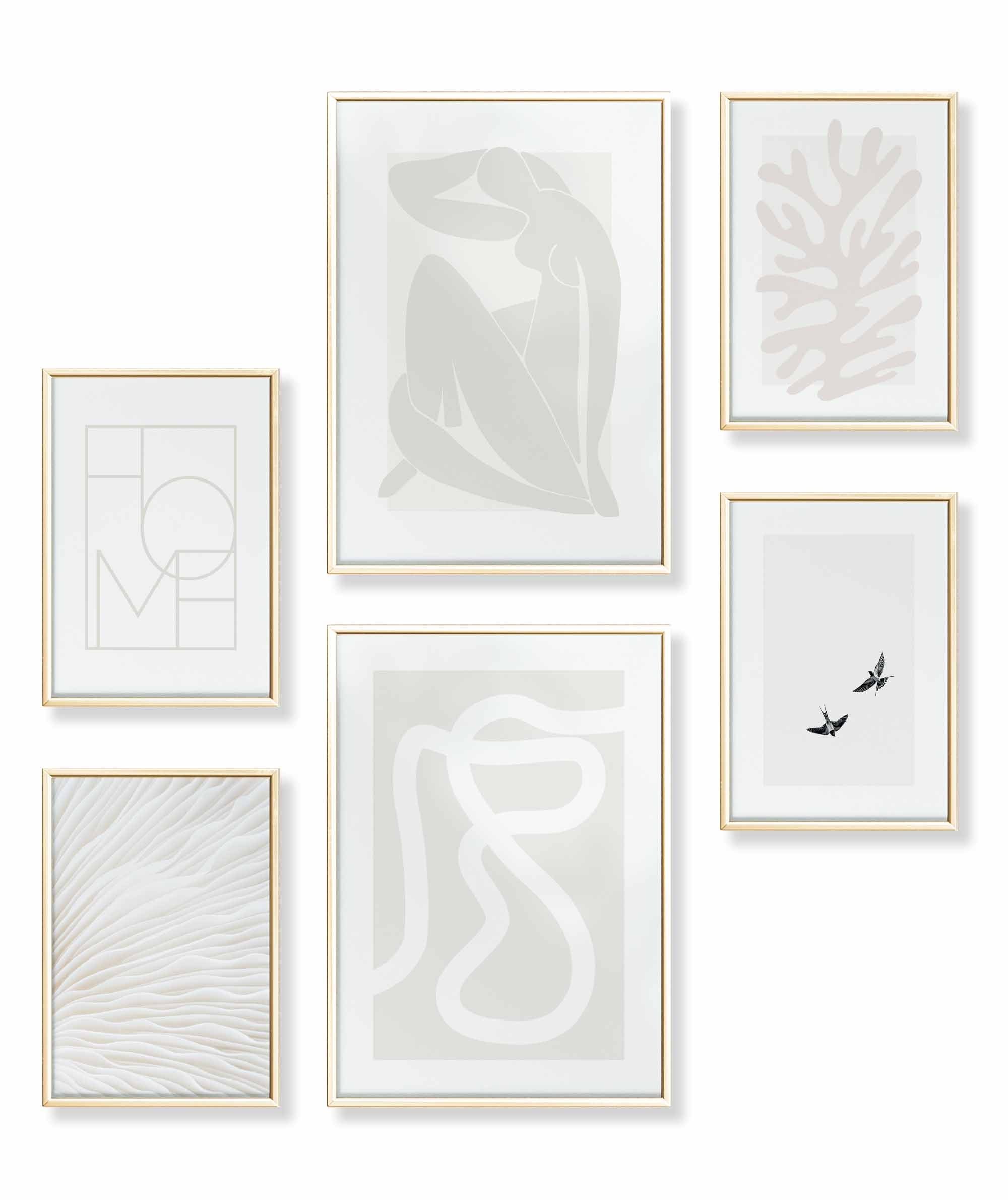 Poster Set als Wohnzimmer Deko, Bilder DINA3 & DINA4, Abstrakt Matisse Beige