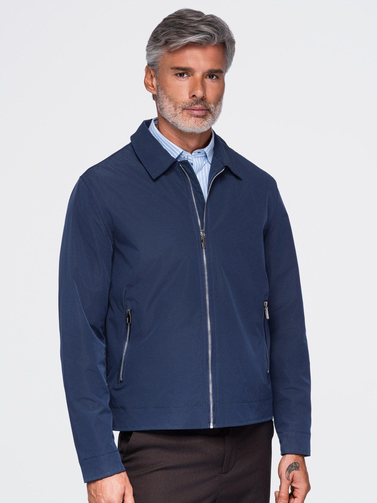 OMBRE Bomberjacke Herren Bomberjacke mit klassischem Kragen Navy L (kein Set, 1-St) in Unifarbe