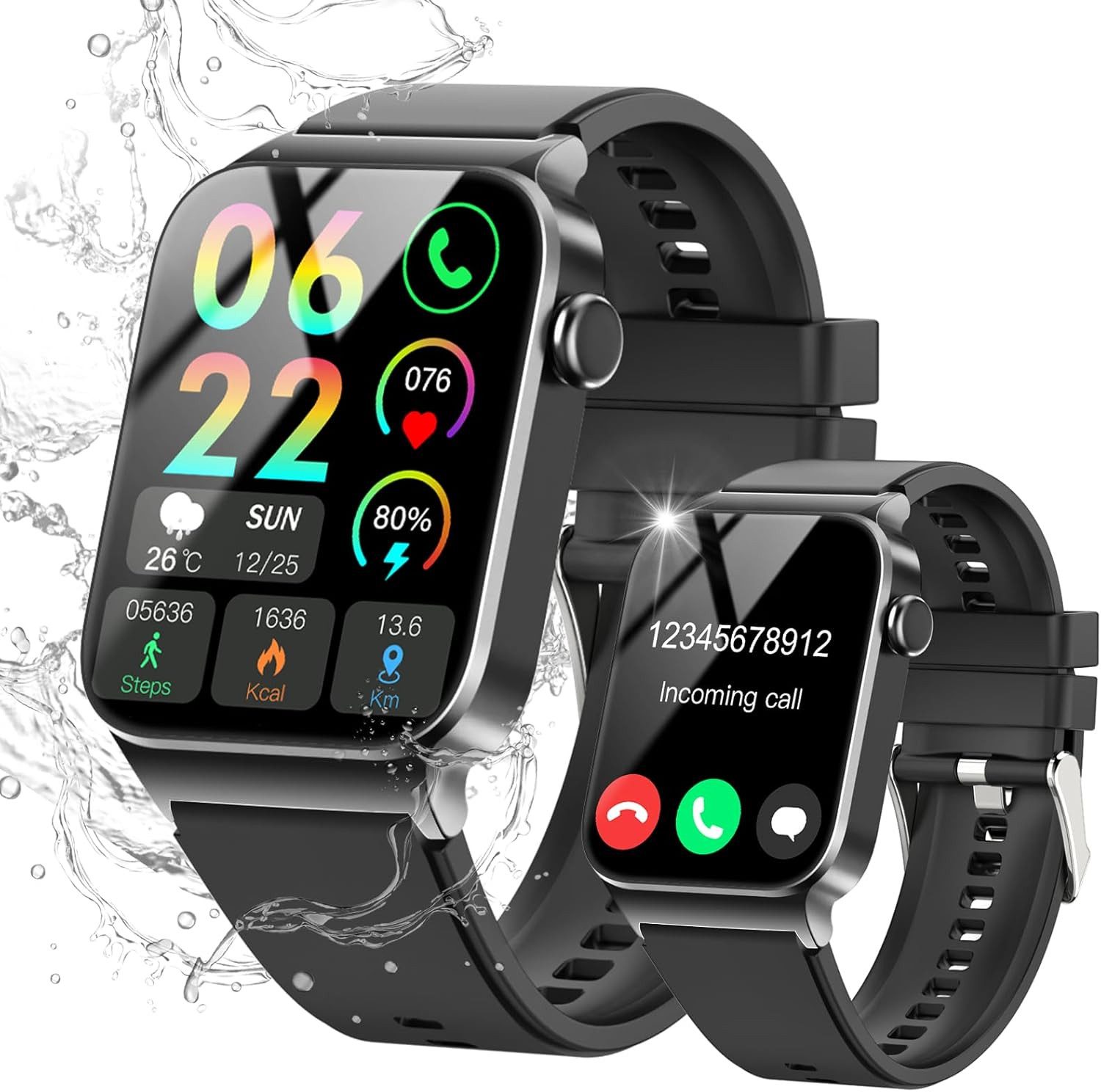Damen's und Herren's Telefonfunktion IP68 Wasserdicht Fitness-Tracker Smartwatch
