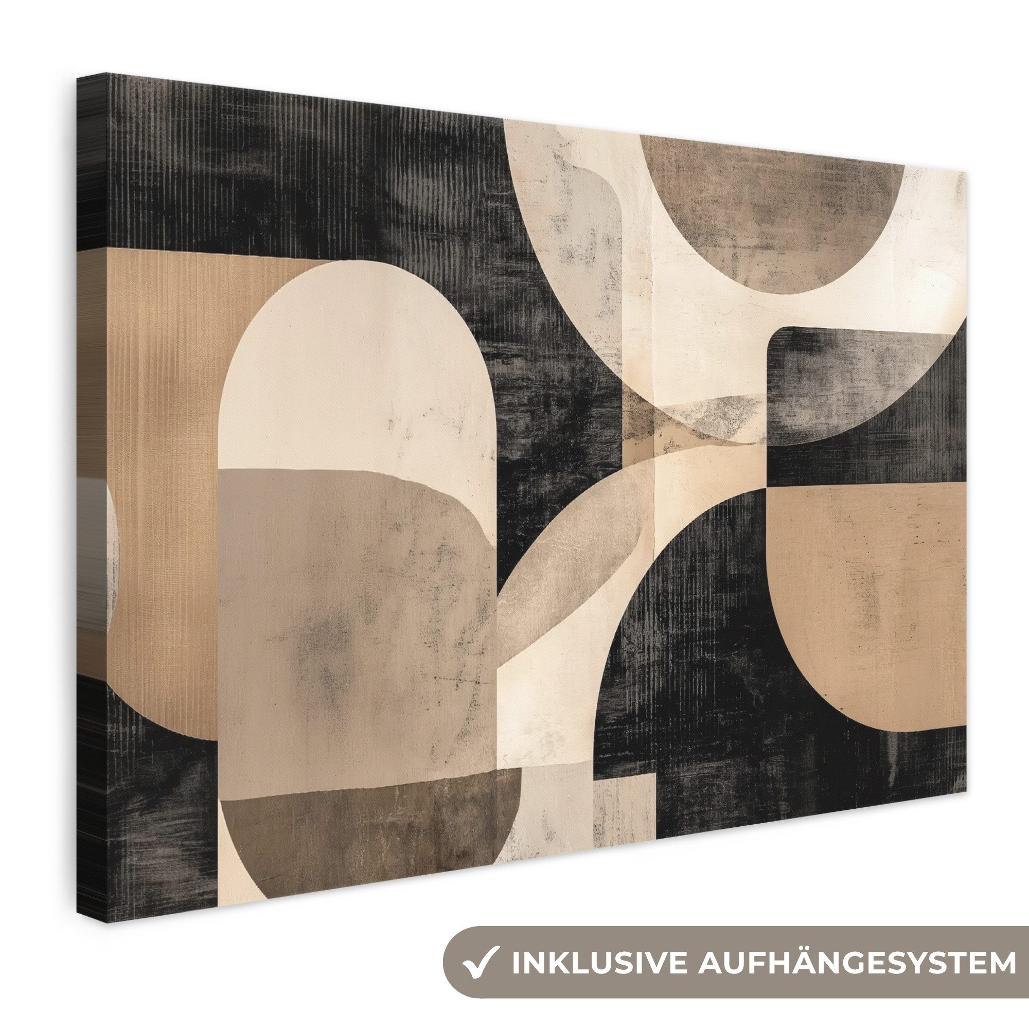 OneMillionCanvasses® Leinwandbild Abstrakt - Formen - Modern - Beige, Fotodruck (1 St), Leinwand Bilder Klein, Wand Dekoration Aesthetic 30x20 cm
