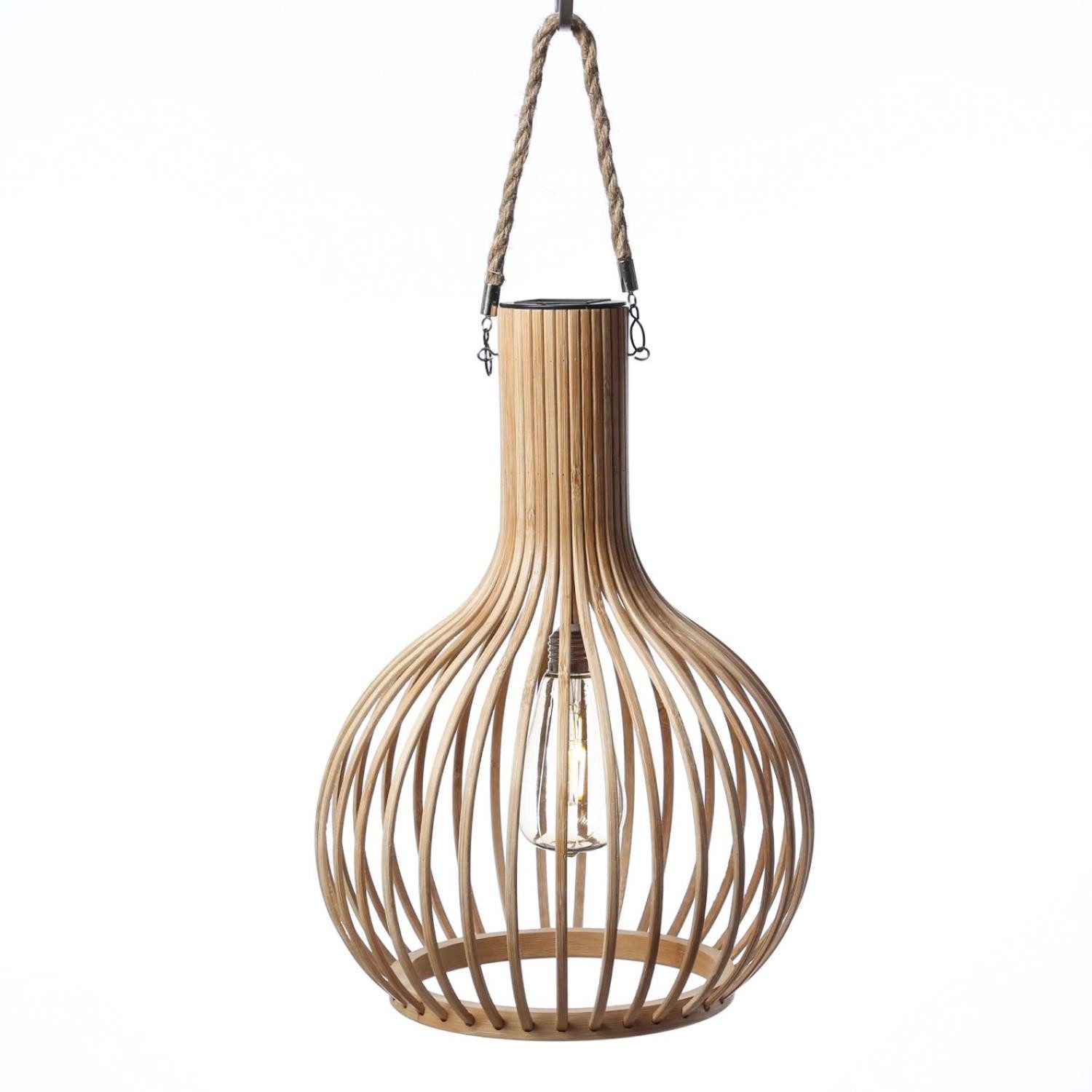 MARELIDA Hängeleuchte LED Solar Hängeleuchte 40cm Bambus für Terrasse Balkon Außenleuchte, LED Classic, warmweiß (2100K bis 3000K)