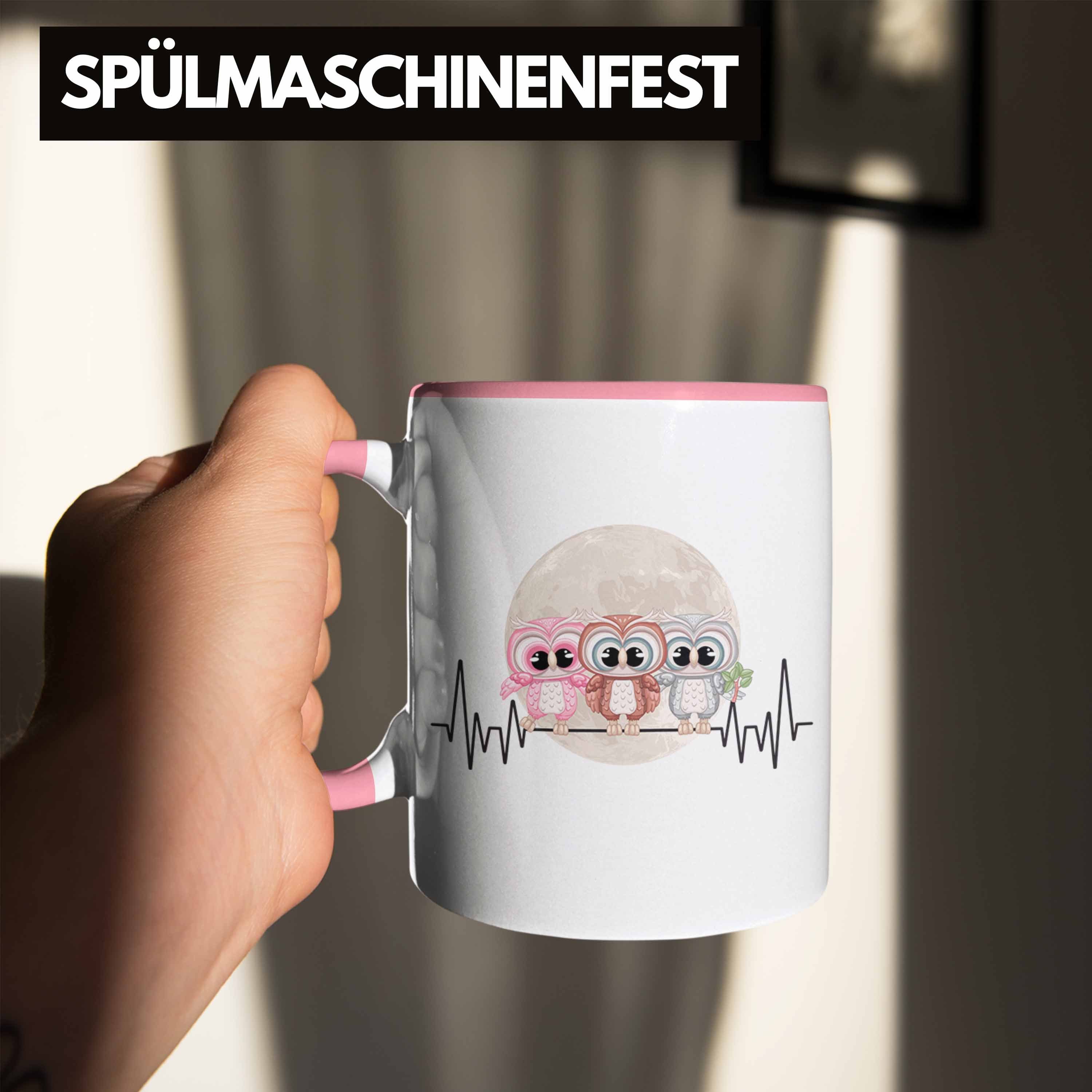 für Tasse Trendation Hobby Gesc Eulen-Fans - Eulen Rosa Geschenk Trendation Tasse Herzschlag