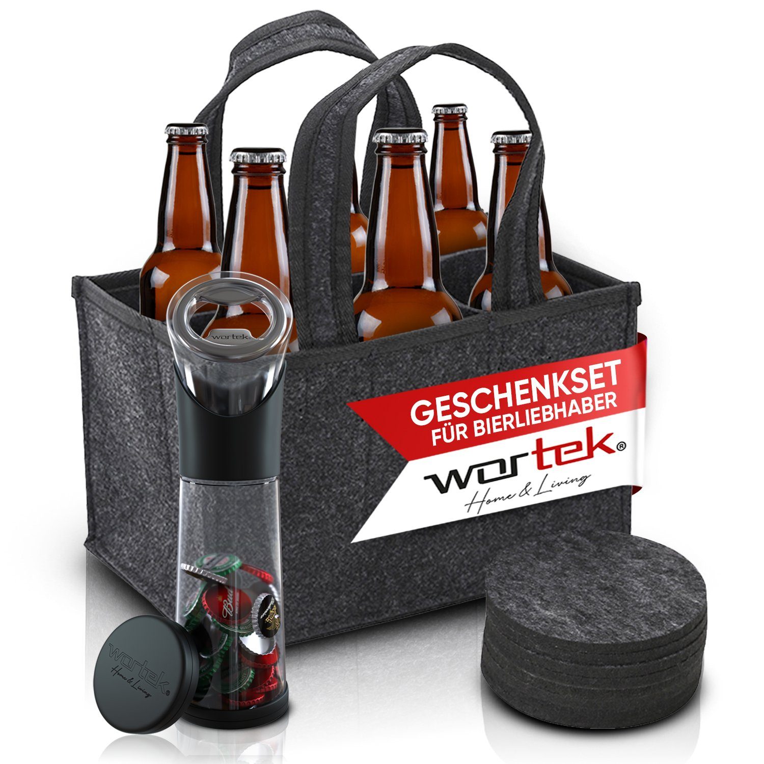 Filz Männerhandtasche (Set, Männer 3-St), und wortek Geschenkset Flaschenträger Bierliebhaber für