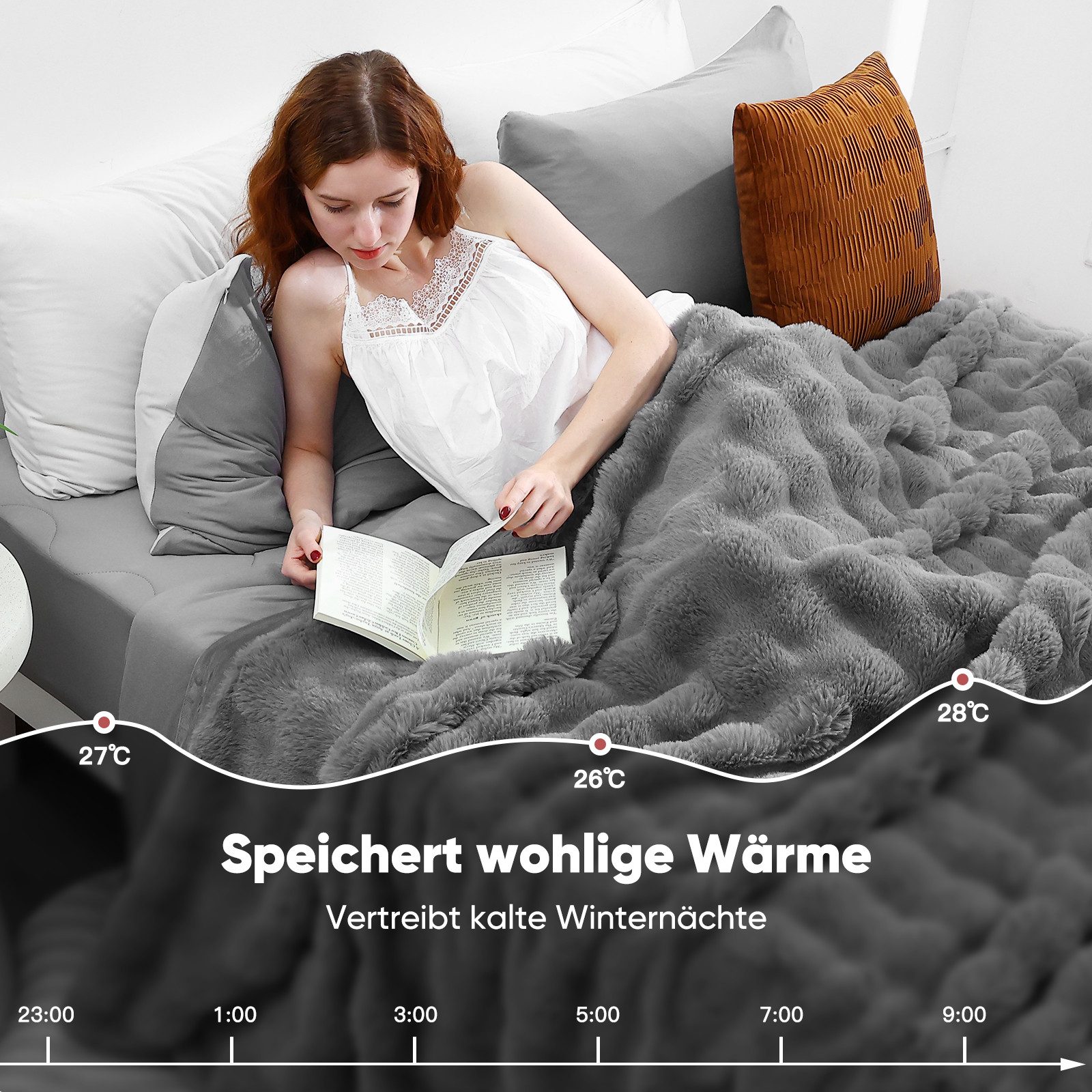 Wohndecke Kunstfelldecke Weiche Kuscheldecke Felloptik 150x200cm Kunstfell Decke, Elegear, Kuscheldecke Fell Bubble Decke Kaninchenfell Decke für Couch Bett Sofa