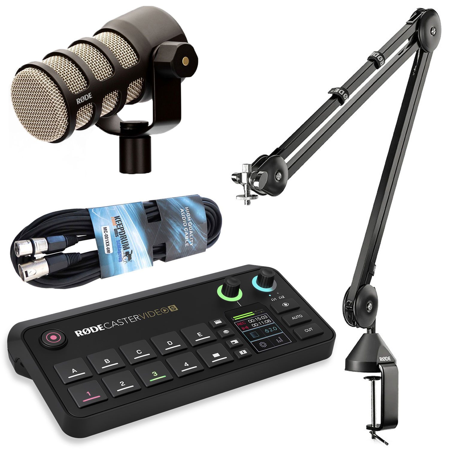 RØDE Rode Rodecaster Video S Produktions-Konsole Podmic Bundle Digitales Aufnahmegerät (Video- Audiokonsole)
