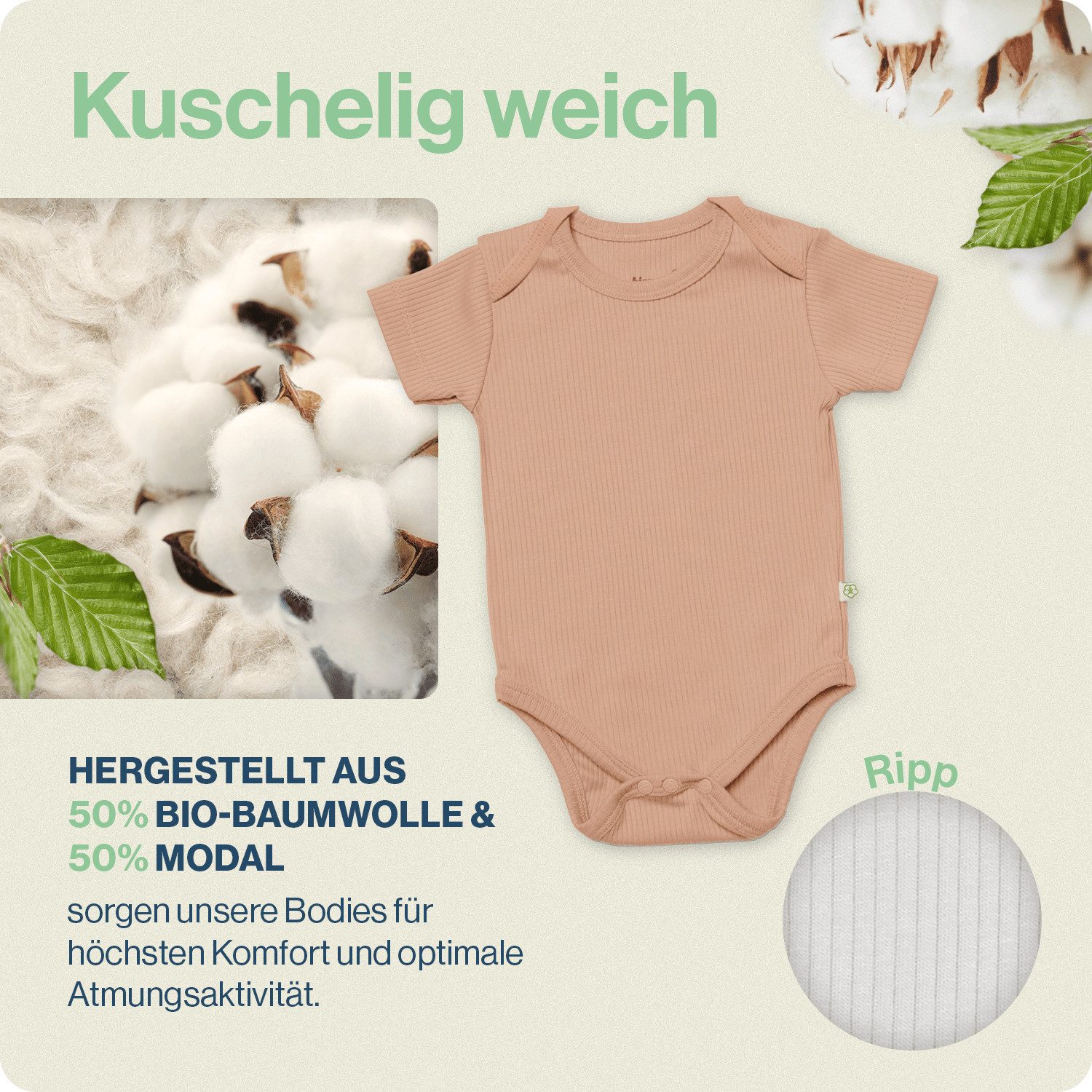 biorganic Kurzarmbody Ripp (3er Pack), Mehrfarbig, Unisex, Baby Body für Jungen und Mädchen (Set, 4-tlg., 3er-Pack Bodys & 1 Beutel) gerippte Textilstruktur (Ripp), Modal und Bio-Baumwolle, Größe 56 - 86