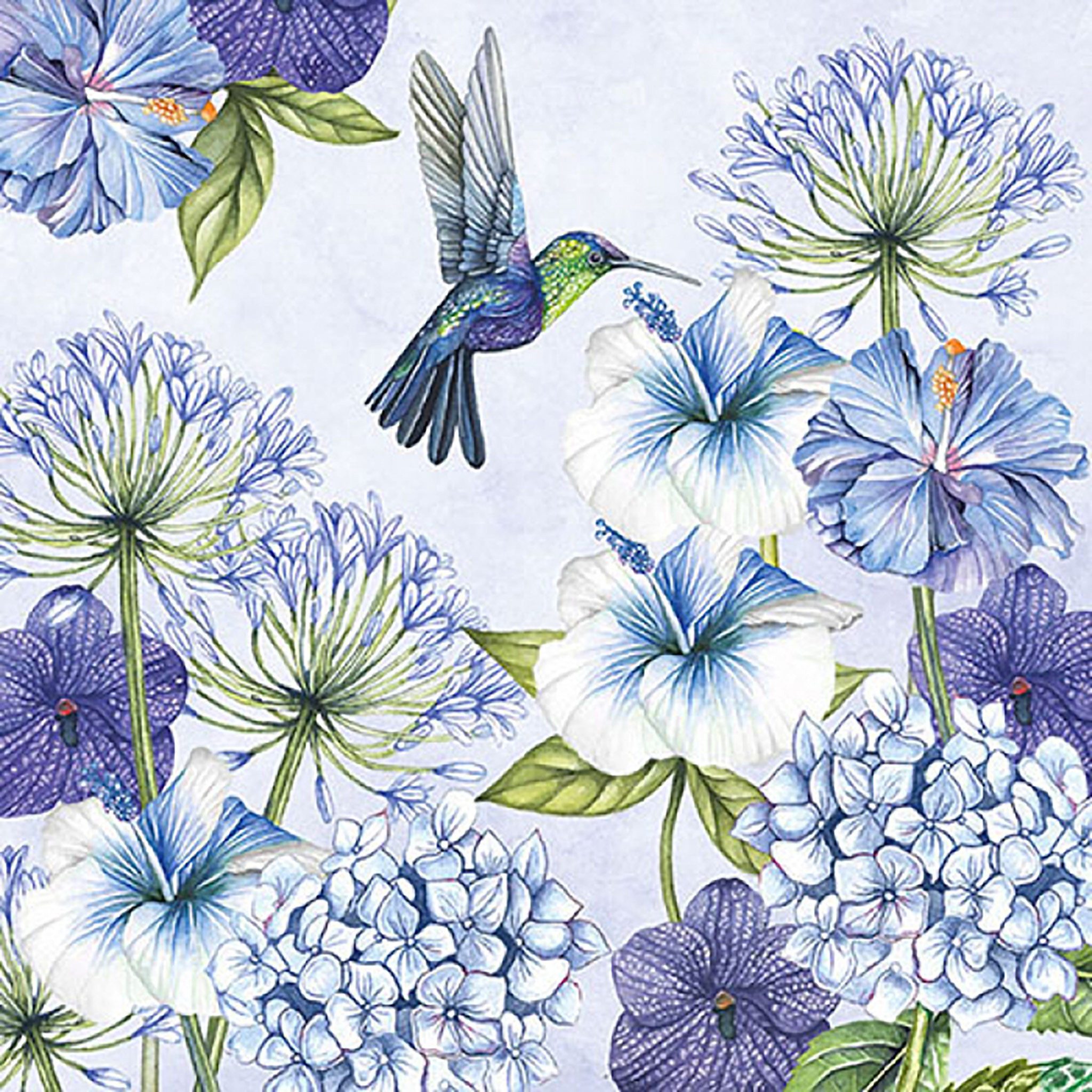 Ambiente Luxury Paper Products Papierserviette, Servietten Papier 33x33cm 3-lagig mit Kolibri & Blumen Motiv 20 Stk.