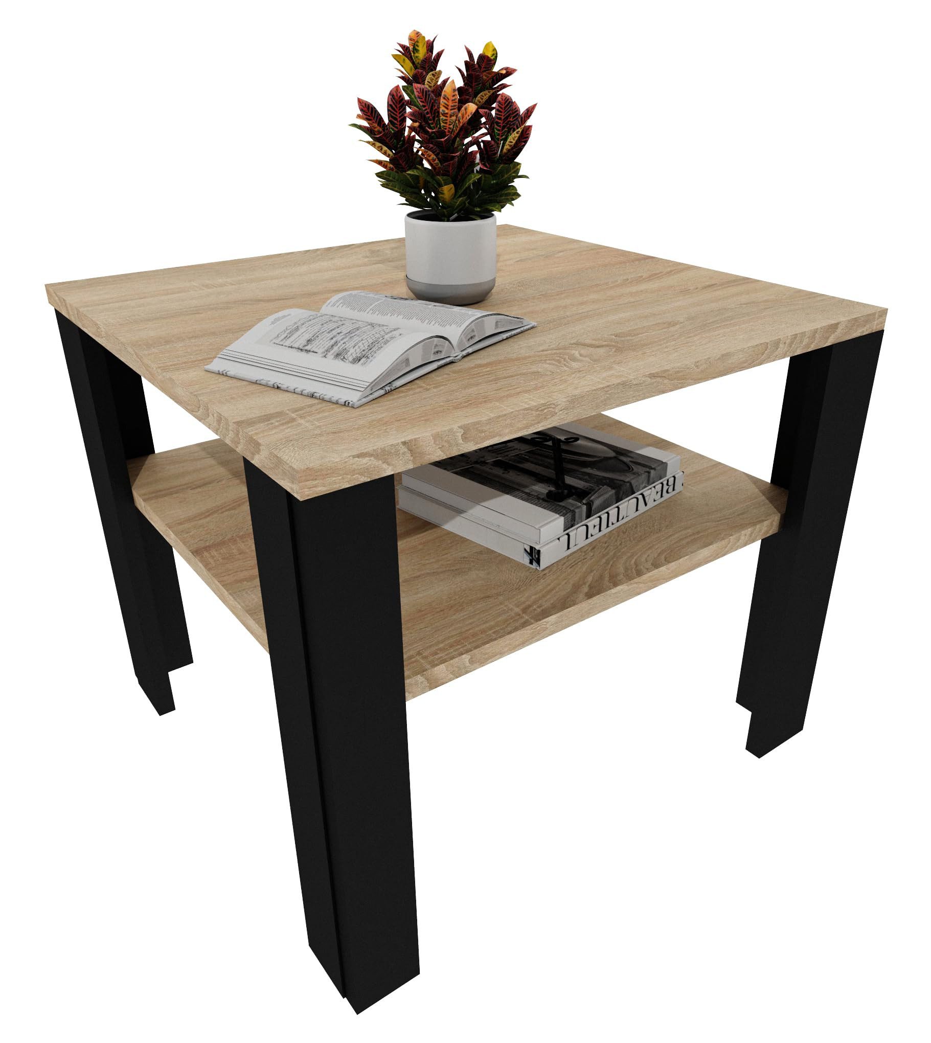 TREND WERK Couchtisch mit zusätzlicher Ablagefläche in 53×53×47 cm und 92×50×45 cm (Moderner Wohnzimmertisch im Retro Loft Design), Stabiler Beistelltisch für Wohnzimmer, Büro & Lounge
