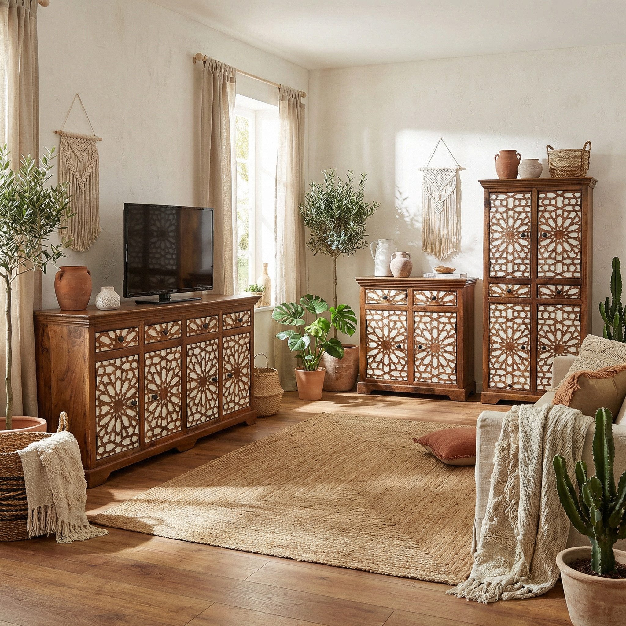 Marrakesch Orient & Mediterran Interior Lowboard Marokkanische Deko Fernsehschrank TV Hifi Schrank Rabat 150cm (1 St), Handarbeit