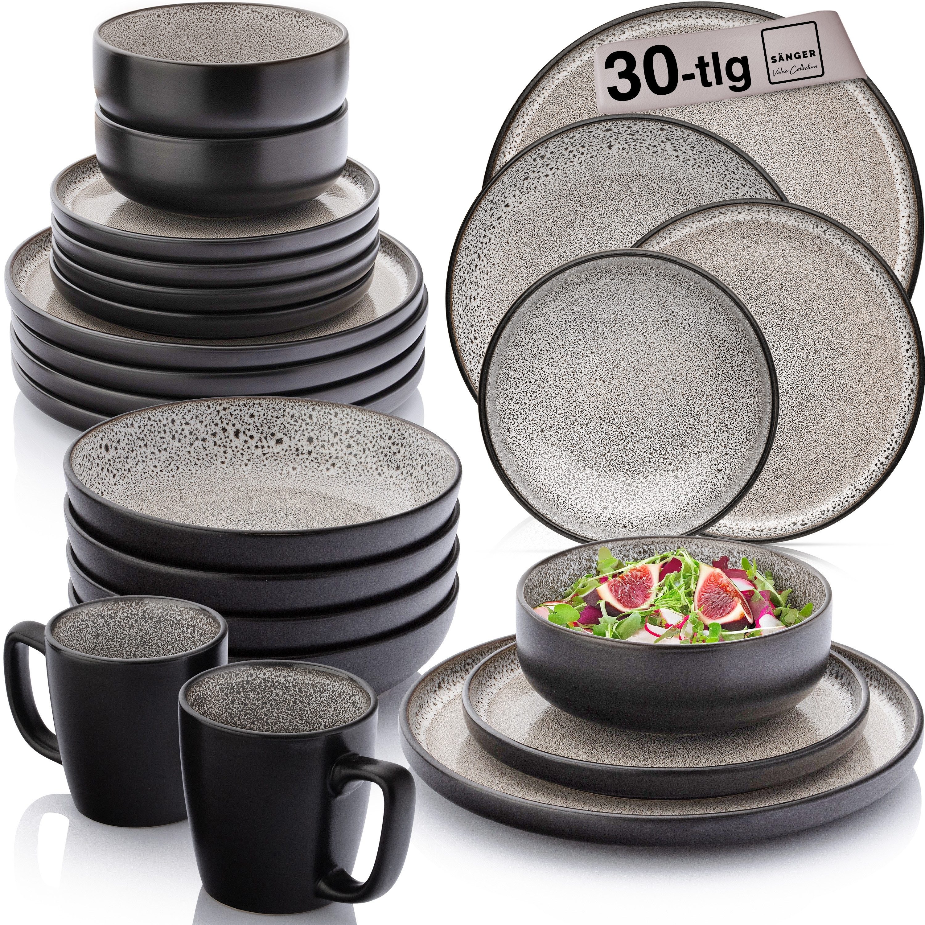 SÄNGER Tafelservice Luxor Geschirrset (30-tlg), 6 Personen, Steingut, Braun-Beige, Handmade, Erweiterbar, VALUE COLLECTION