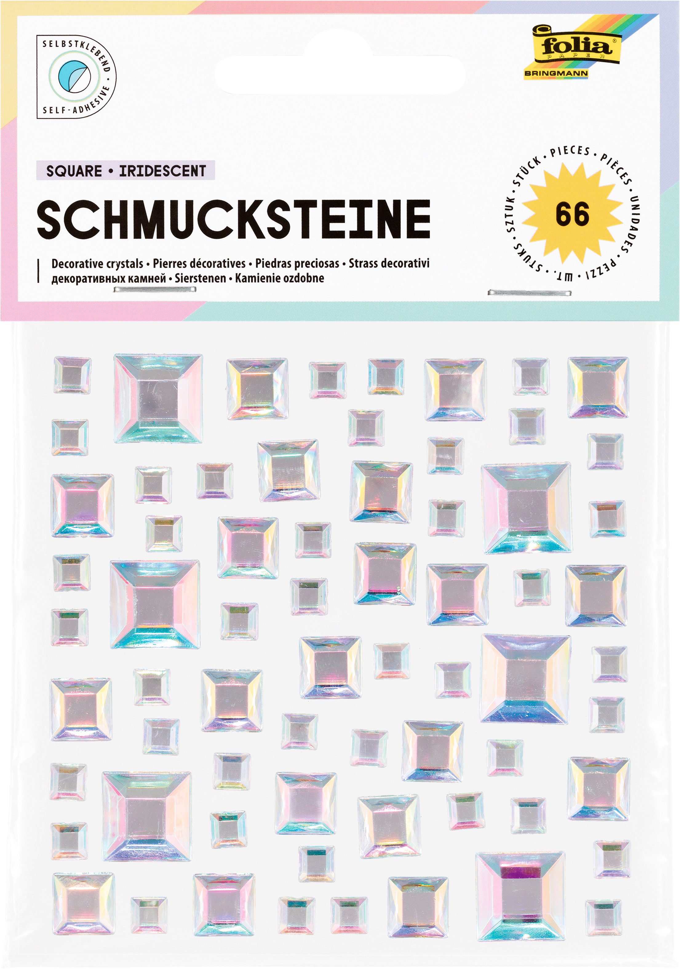 Folia Bastelperlen Quadratische Schmucksteine, selbstklebend, 66 Stück