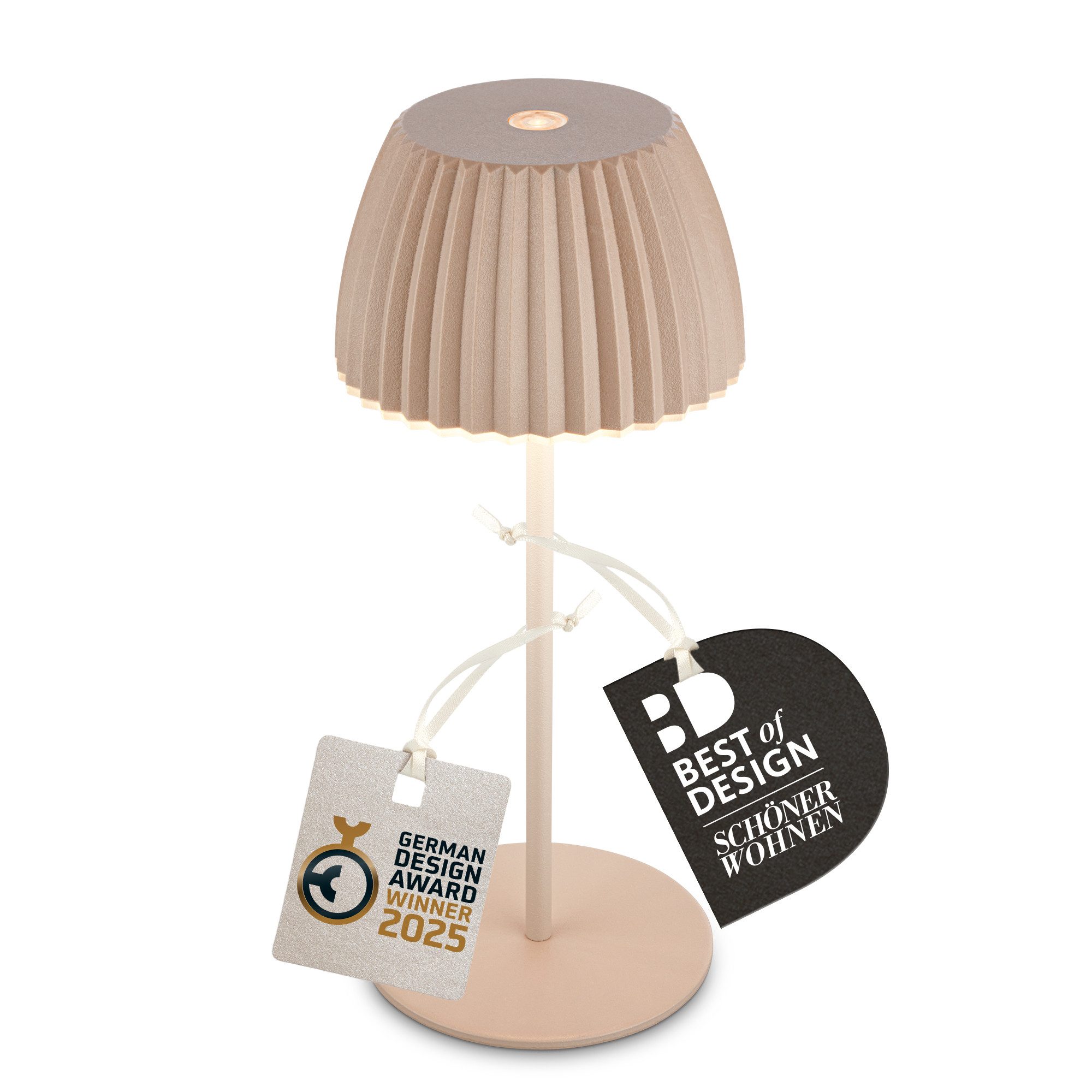 Briloner Leuchten LED Tischleuchte Riffle Tischlampe kabellos Akku USB-C dimmbar Design Award, LED fest integriert, 2700K- Extra-Warmweiß, Akku tauschbar, Indoor/Outdoor, Balkon, Wohnzimmer, Esszimmer