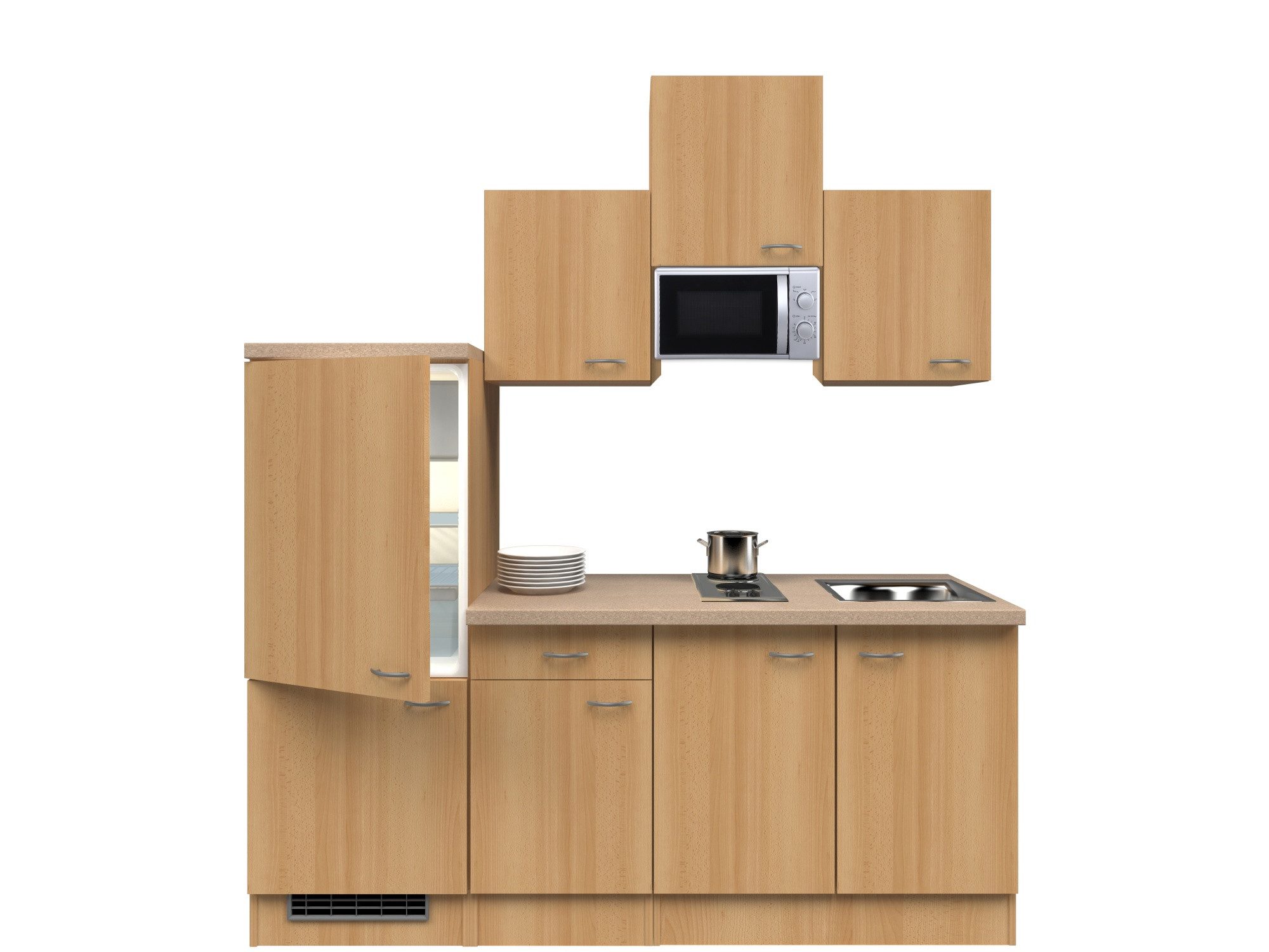Flex-Well Кухниzeile Singleküche mit E-Geräten - 210 cm breit - Buche – Namu