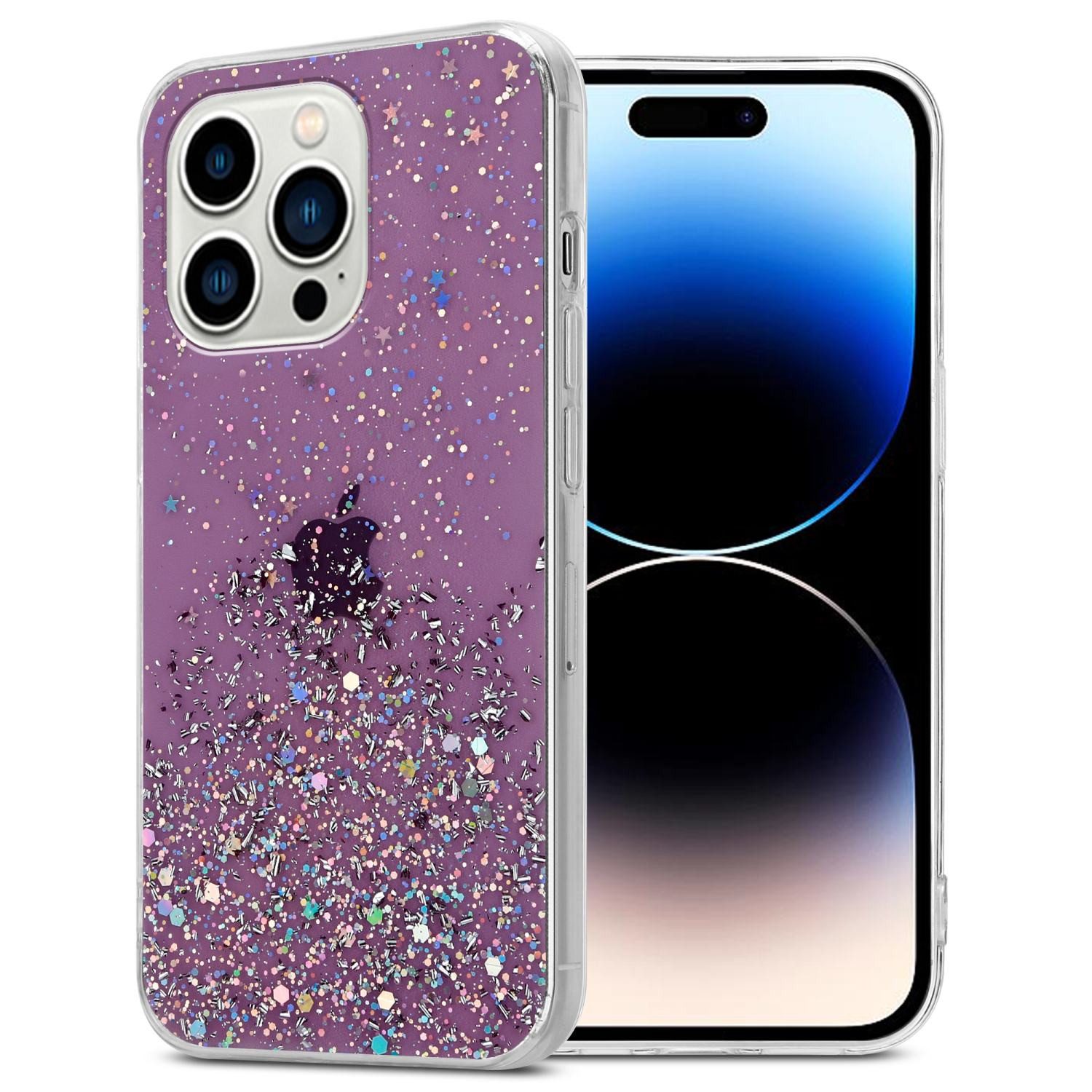 Cadorabo Handyhülle für iPhone 14 PRO Hülle Apple iPhone 14 PRO, Flexible TPU Silikon Handy Schutzhülle - Hülle - mit Glitzer