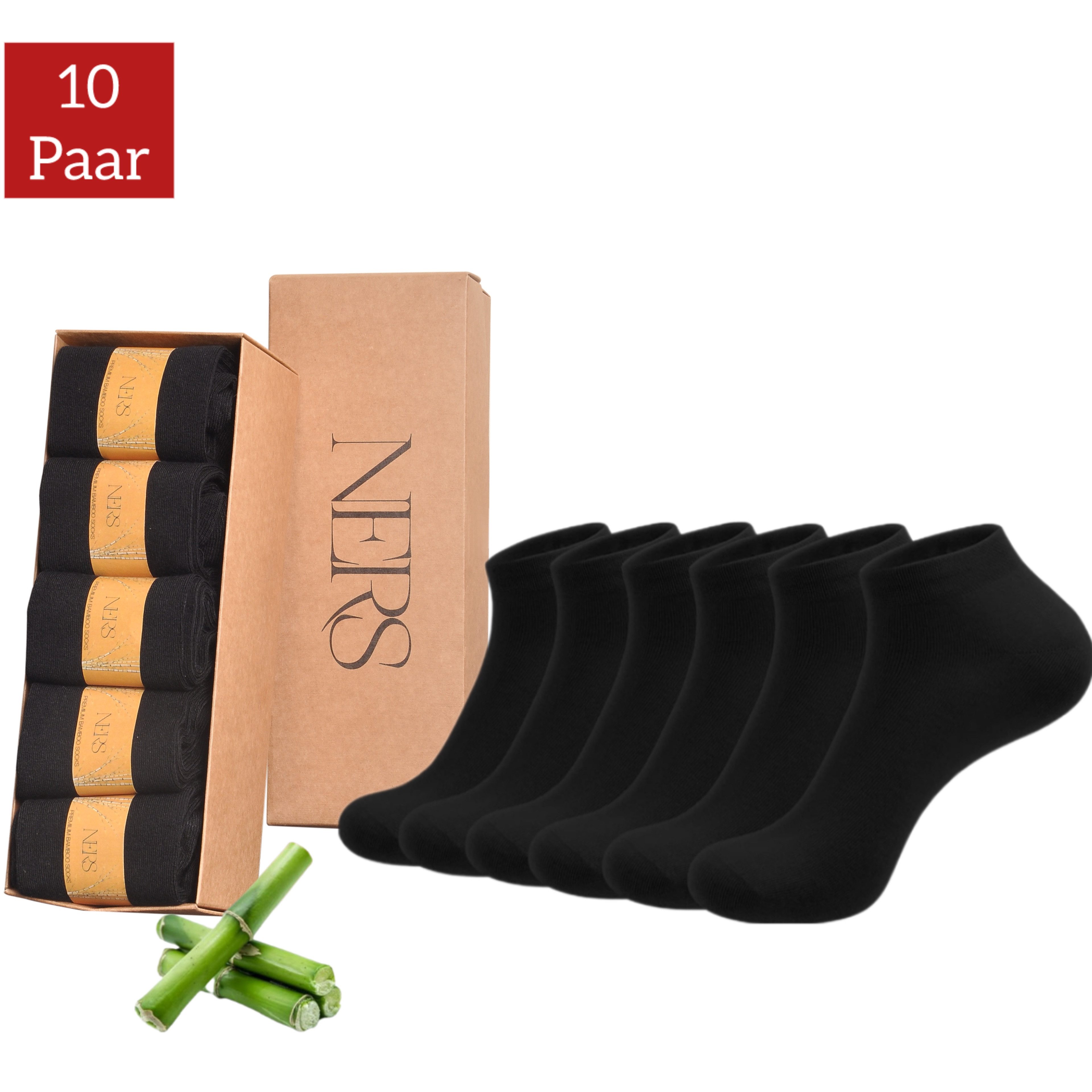 NERS Sneakersocken aus Bambus (10 Paar) für Damen & Herren, ohne Naht, gegen Schweißfüße (10-Paar) Bambussocken - Atmungsaktiv - Ohne Gummi - Naturfreundlich