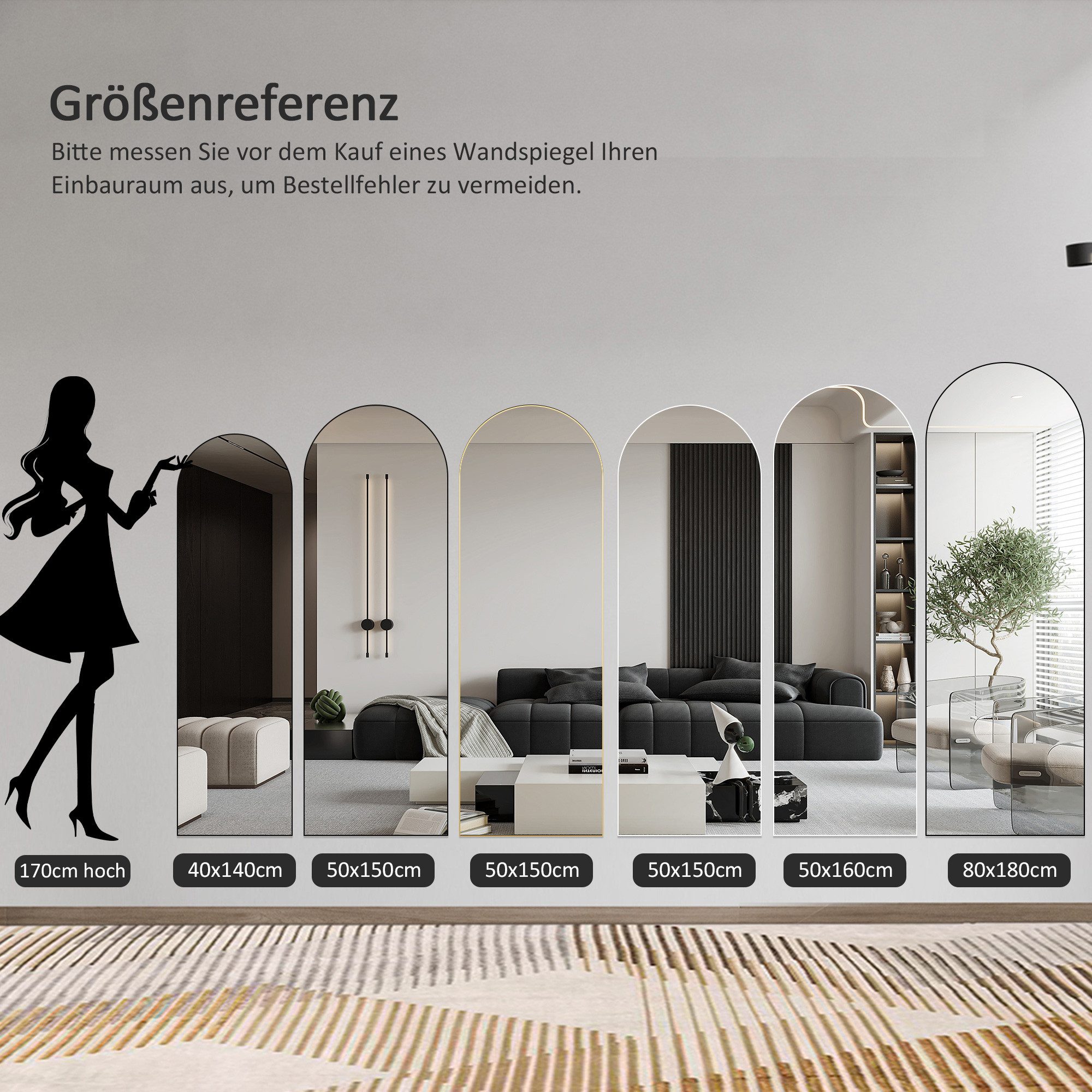Boromal Ganzkörperspiegel Standspiegel Wandspiegel groß Schwarz günstig online kaufen