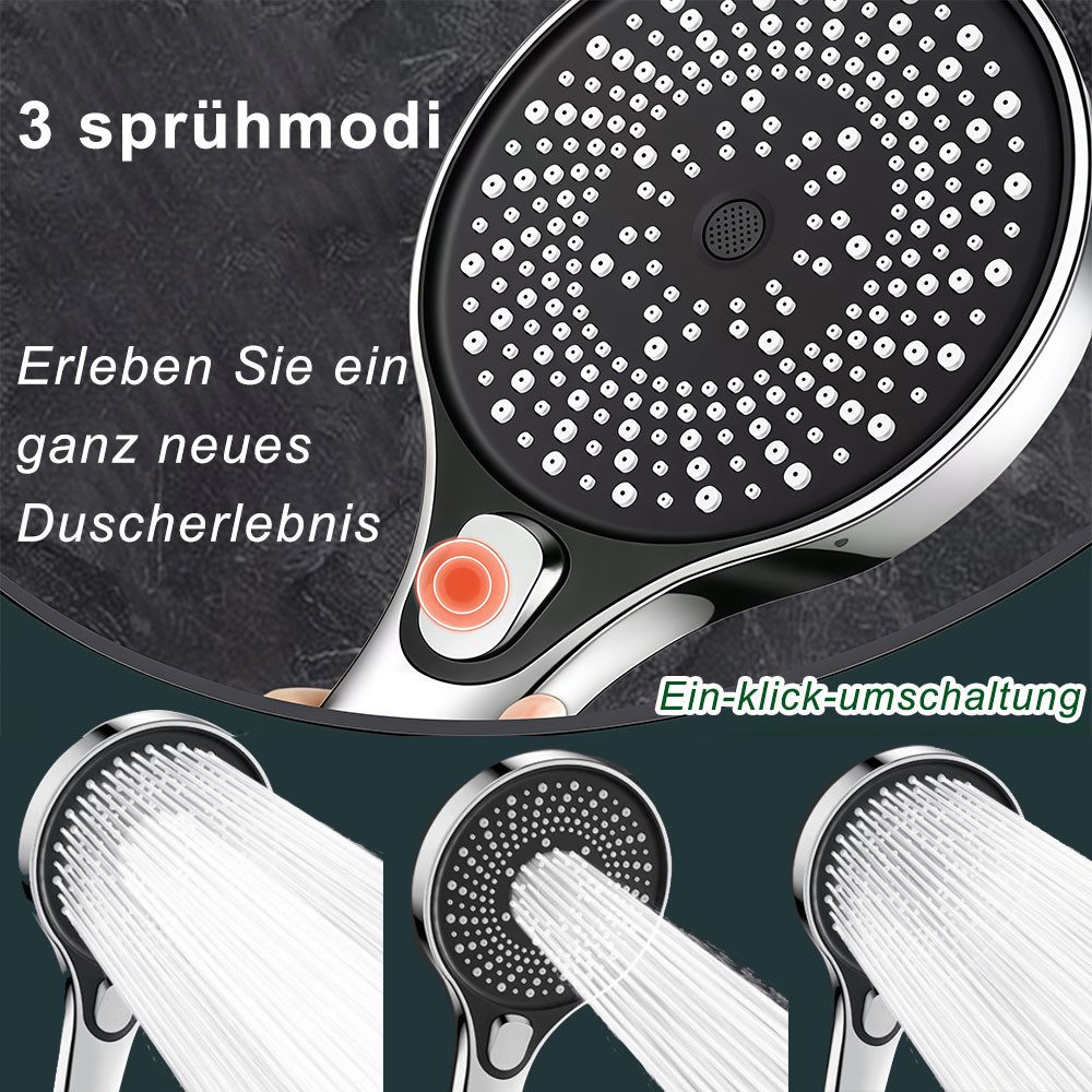 AFKSMILE Handbrause Hochdruck-Duschkopf mit 1.5 m langem Schlauch, 3 Düsentypen, Wassersparende Handbrause, 13 cm Duschbrause mit Antikalk-Funktion