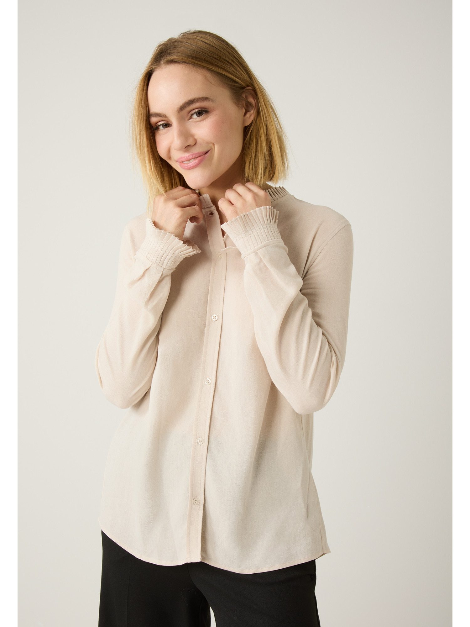 MORE&MORE Langarmbluse fließende Bluse mit Biesen günstig online kaufen