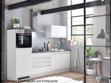 möbelando Küchenzeile Jamesy, ohne Elektrogeräte in weiß matt / Hochglanz – 260x200x60 cm (B/H/T)