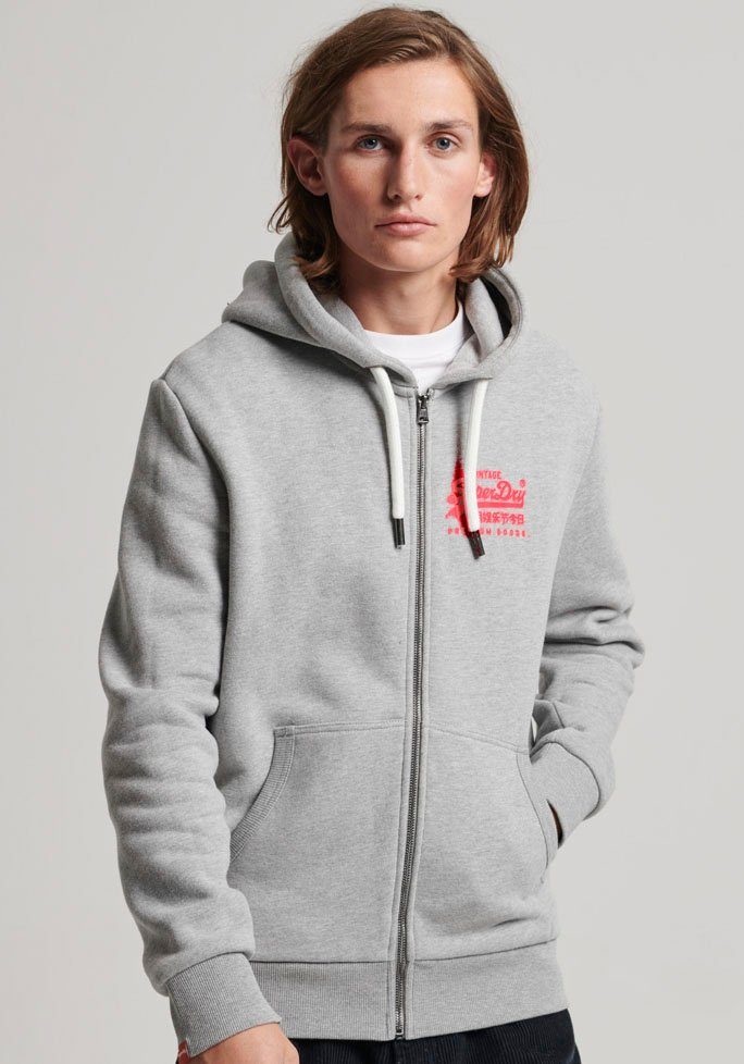 Superdry Kapuzensweatjacke VINTAGE VL NEON ZIPHOOD grey marl | Zip Hoodies