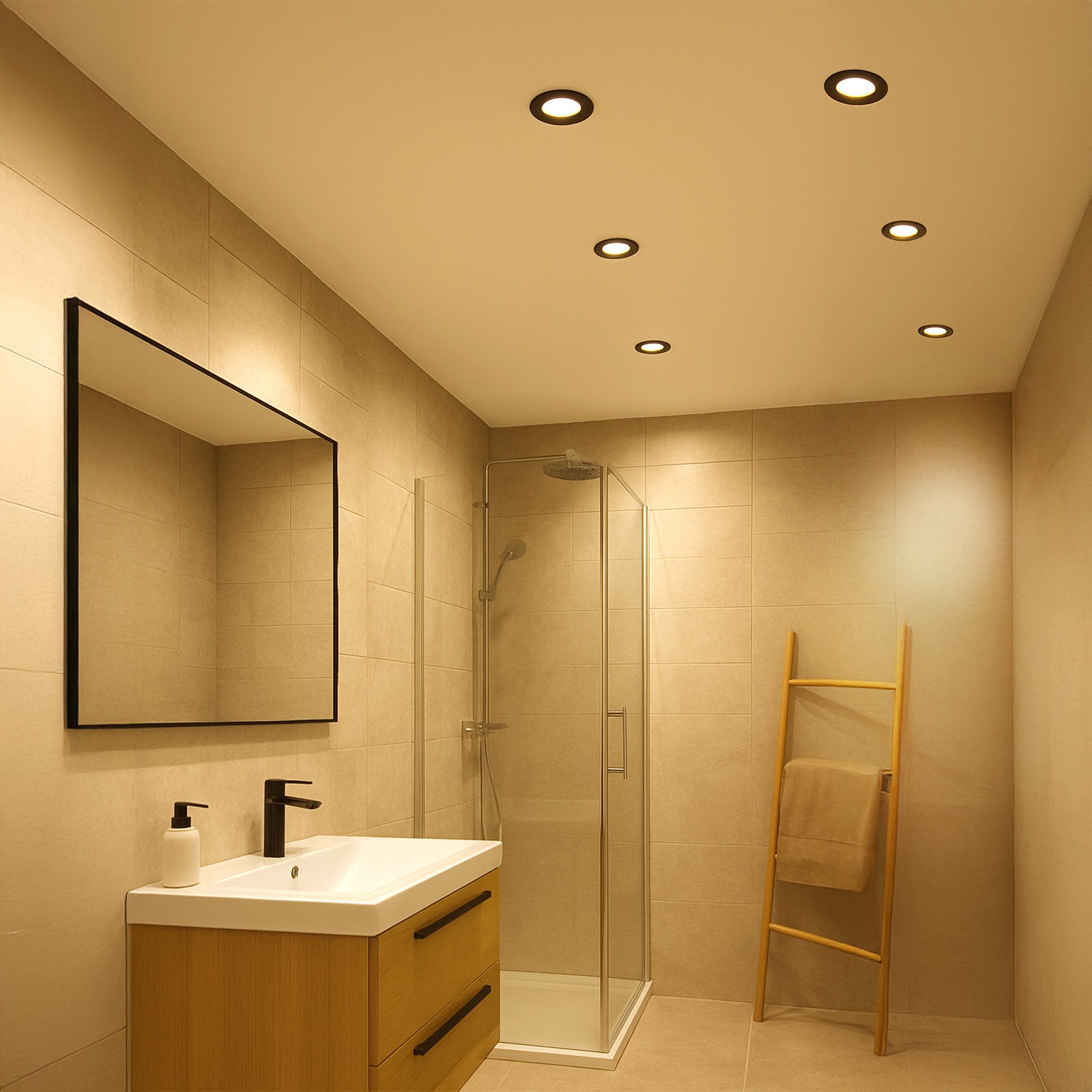 SSC-LUXon LED Außen-Deckenleuchte Einbauleuchte BEDA IP65 mit LumiFLEX LED Glühbirne 4W mit 3 Lichtmodi, Neutralweiß, Warmweiß, Tageslichtweiß