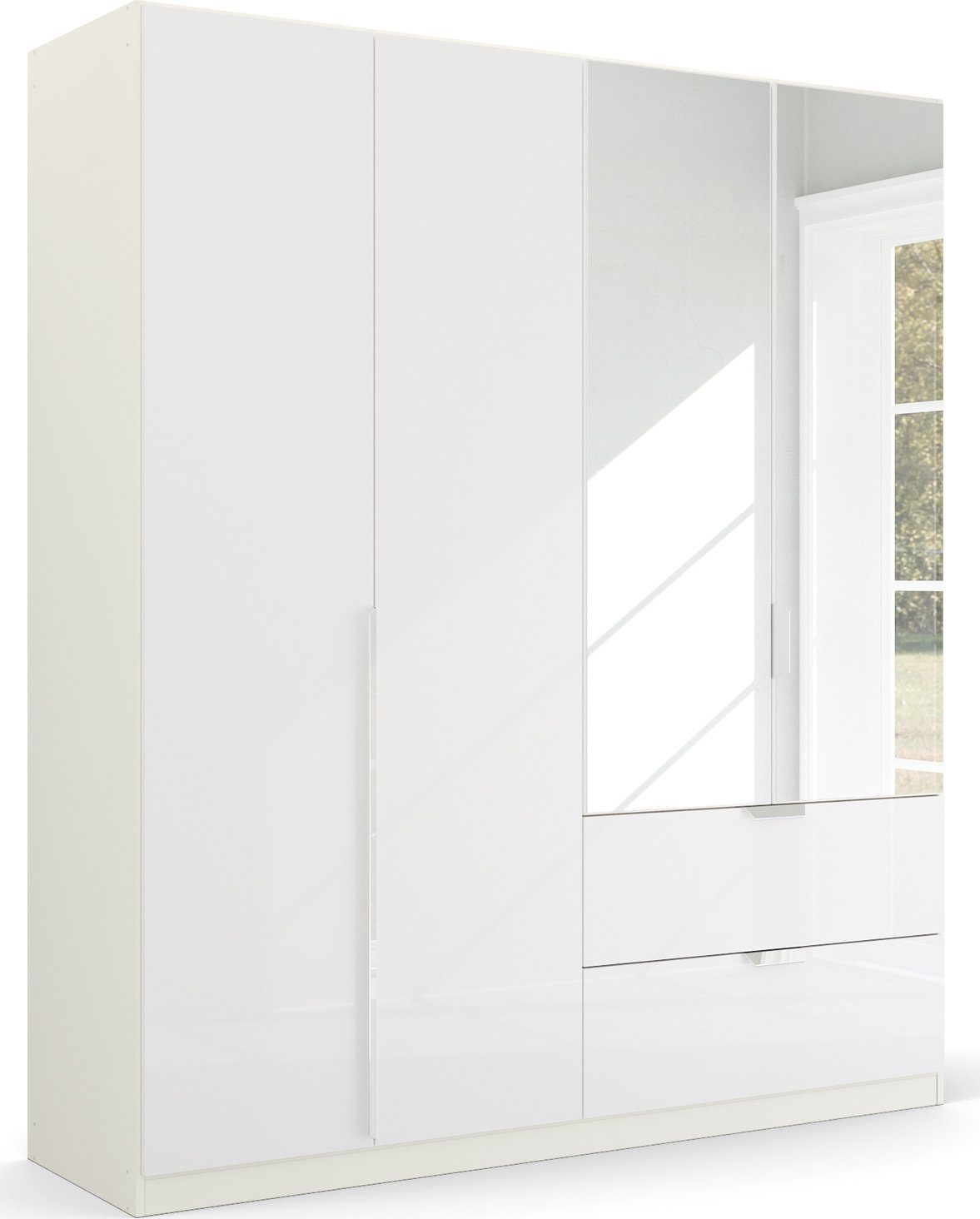 rauch Drehtürenschrank Kleiderschrank Schrank Garderobe Ankleide GLAMOUR BY QUADRA SPIN (Breiten: 181/226/271 cm, Höhe 210 cm) mit Spiegel und Hochglanz-Front, Stangengriff MADE IN GERMANY