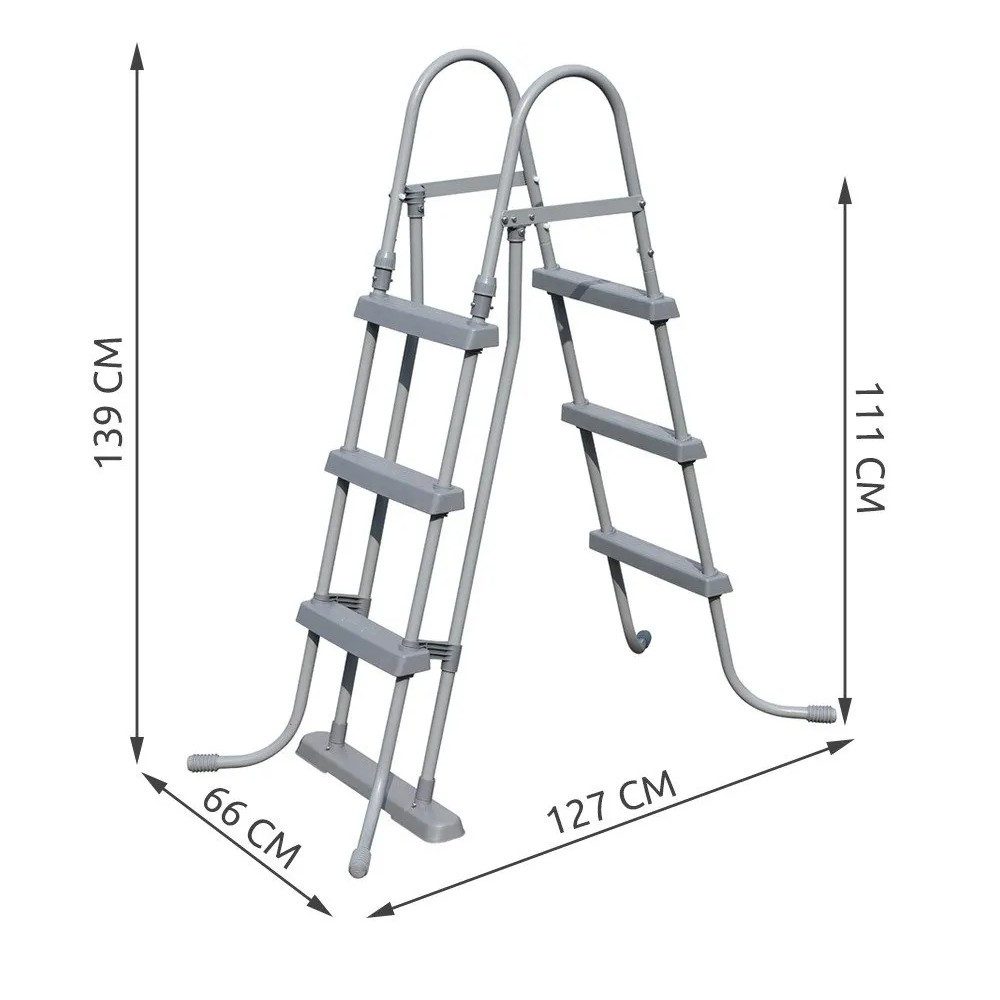 BESTWAY Poolleiter Einstiegsleiter Aufstiegshilfe (Spar-Set, 1-St., 139x66x127cm rutschfest), Rutschfeste Stufen, korrosionsbeständig, hochklappbar