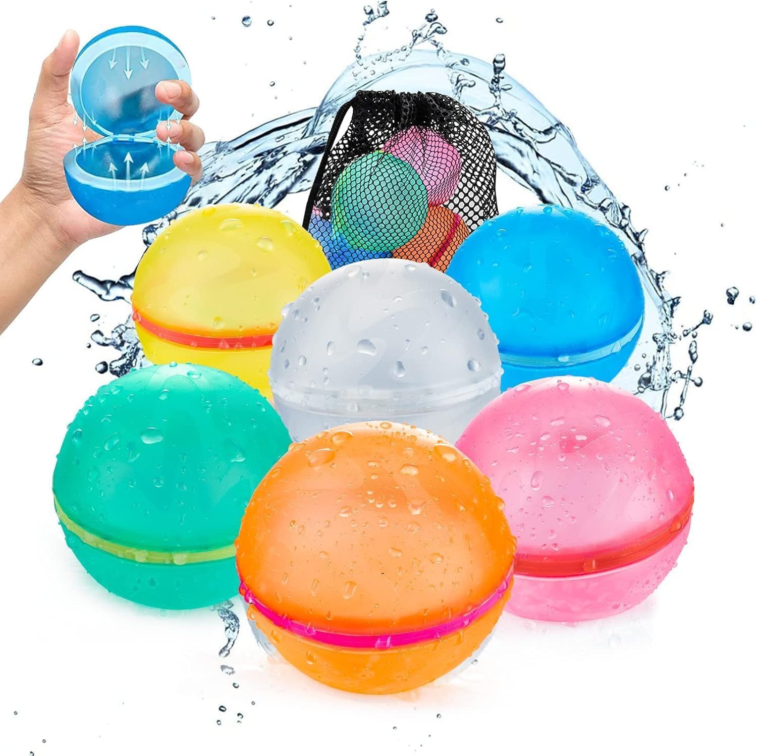 FELIXLEO Wasserball 6 Stück wiederverwendbare Wasserbomben mit Netzbeutel, Sommergeschenk. (1-St)