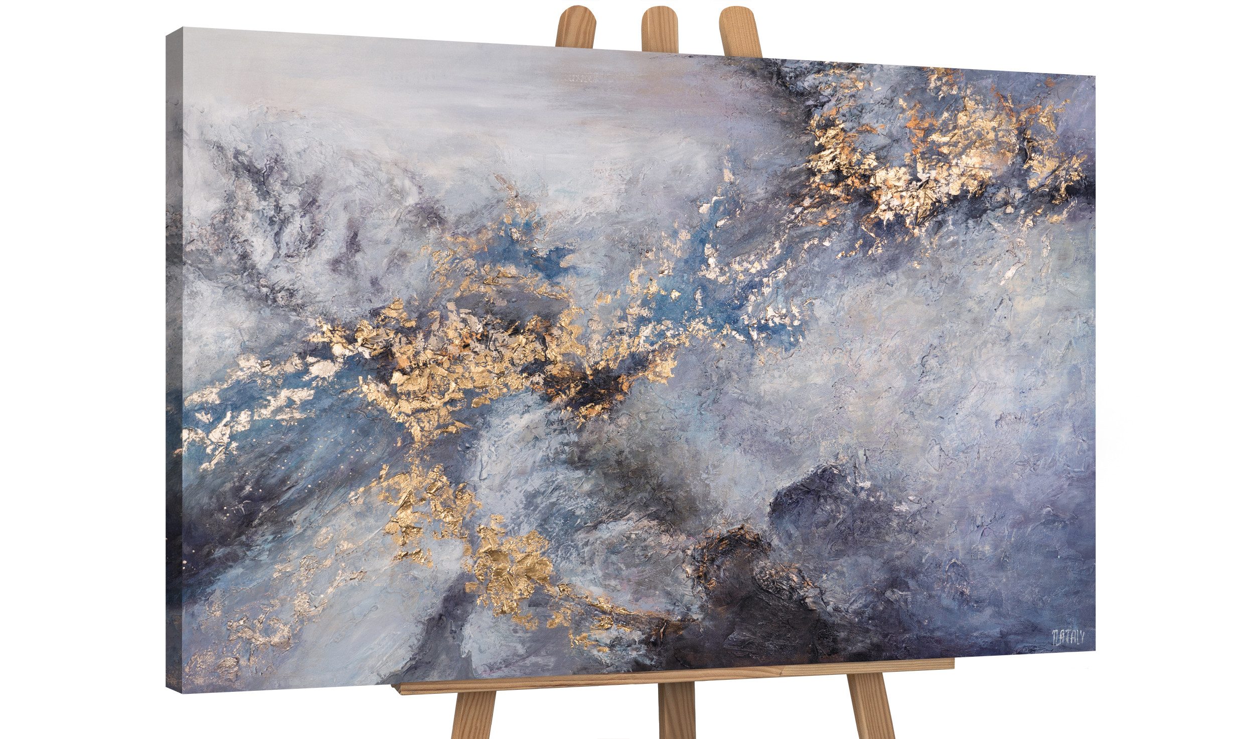 YS-Art Gemälde Ranaissance, Abstrakt, Abstraktes Leinwand Bild Handgemalt Gold Blau Weiß