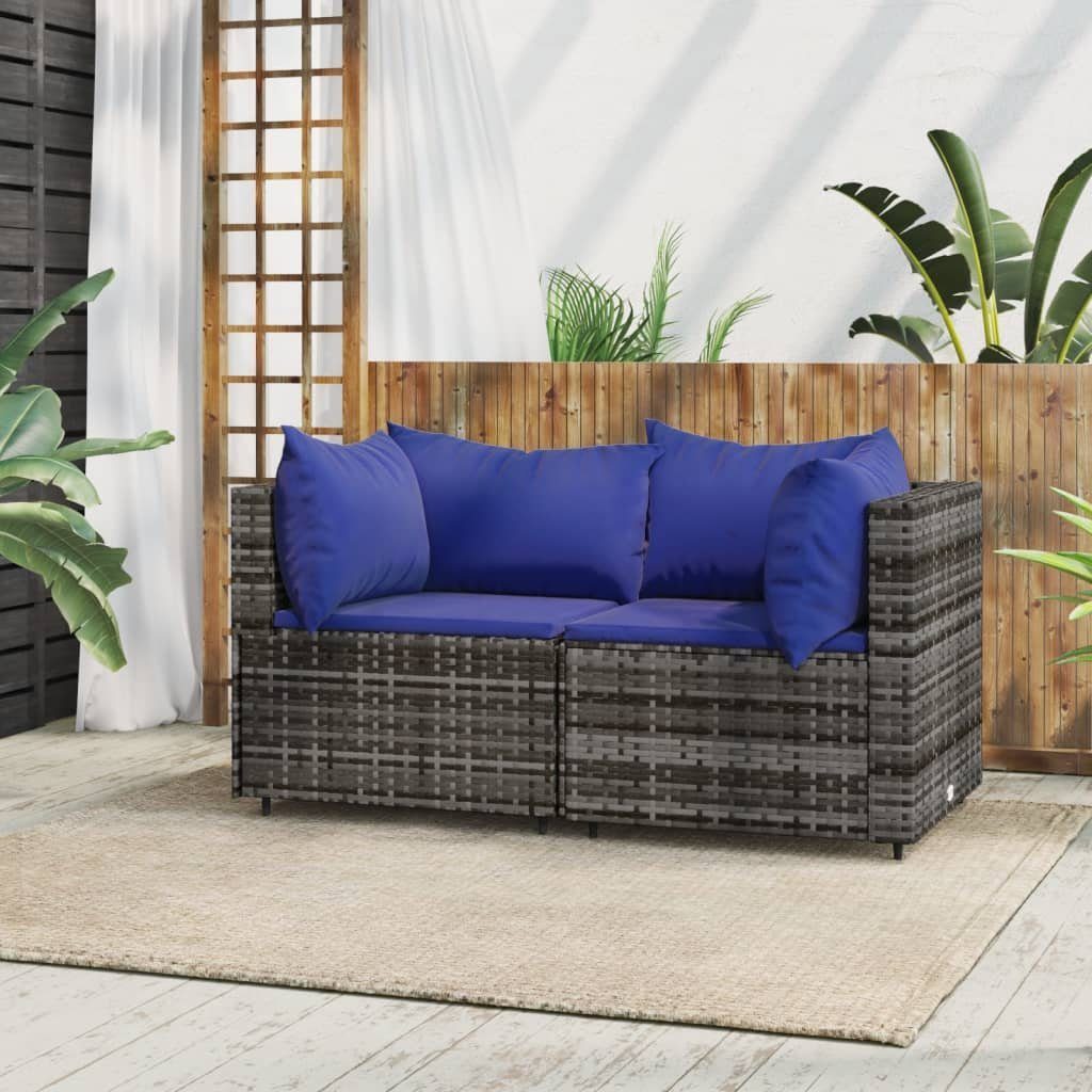 vidaXL Loungesofa Garten-Ecksofas mit Kissen 2 Stk. Grau Poly Rattan, 1 Teile Grau und Blau