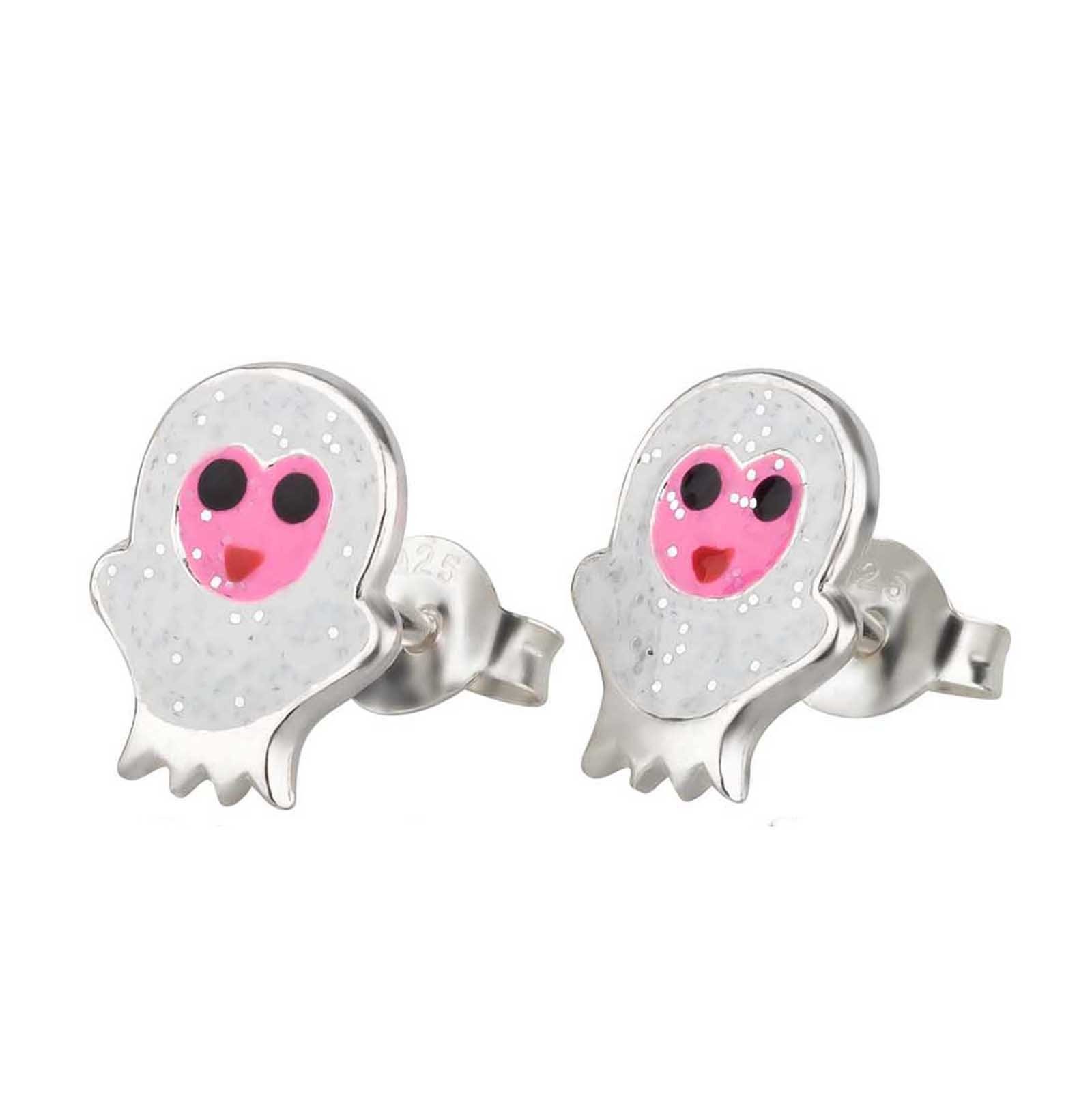 Kinderohrstecker, Silber, Ohrstecker Mädchen, Eule Weiss 925 Kinderschmuck, Paar Ohrringe Geschenk Kinder schmuck23 Uhu