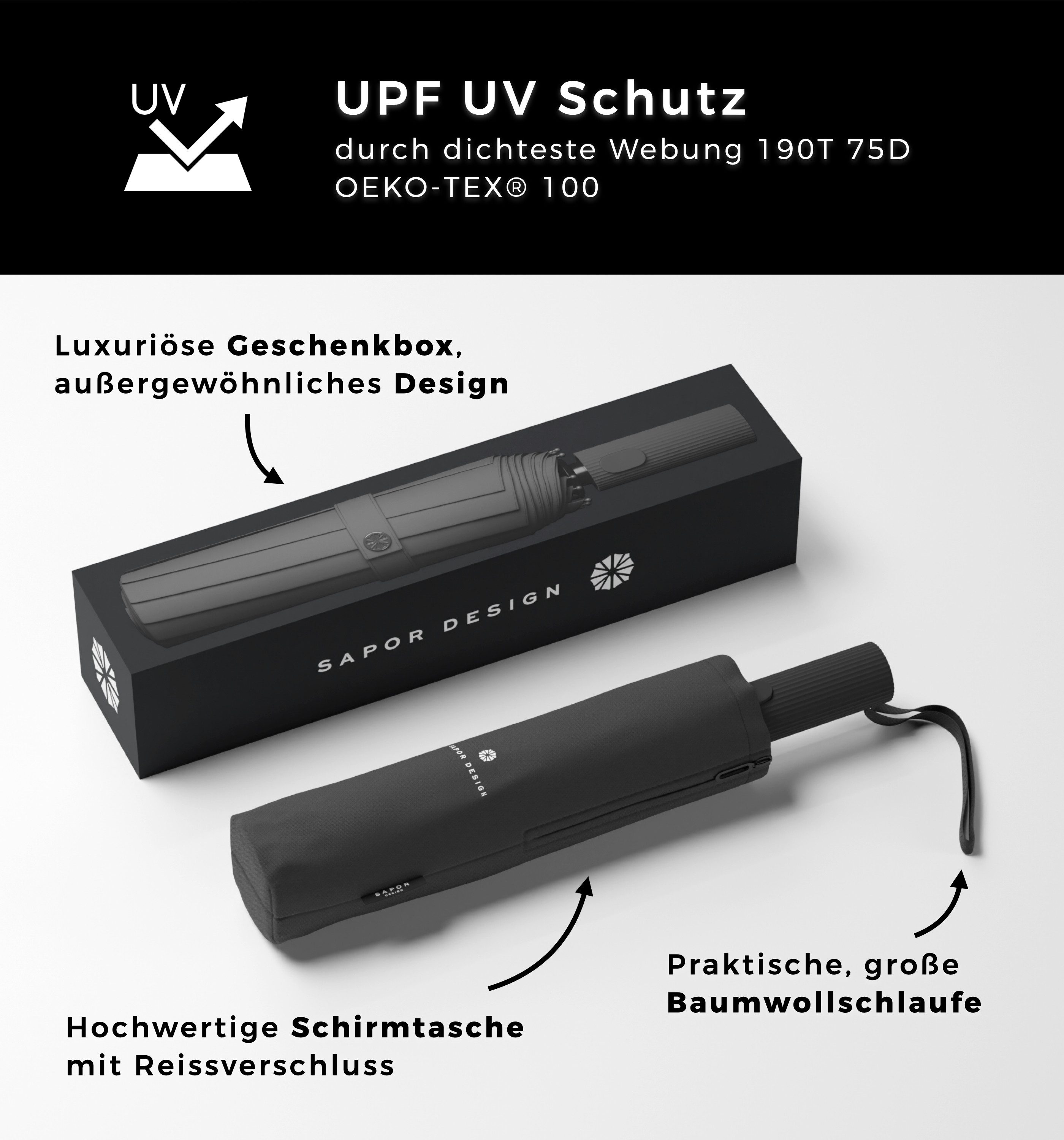 Sapor Design Taschenregenschirm ICONIC, sturmfest, Anti-Bruch Garantie, lux günstig online kaufen