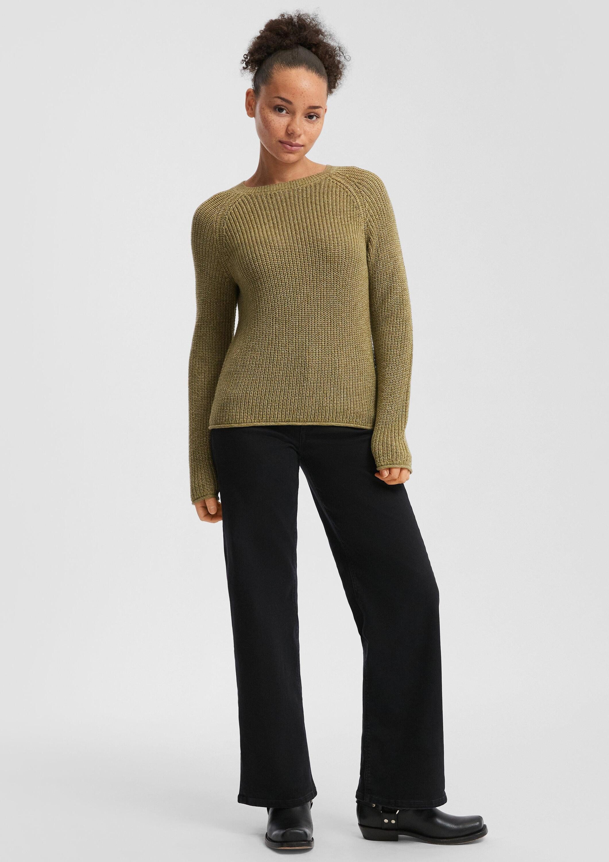 QS Longpullover Strickpullover Melierter Strickpullover mit Raglanärmeln
