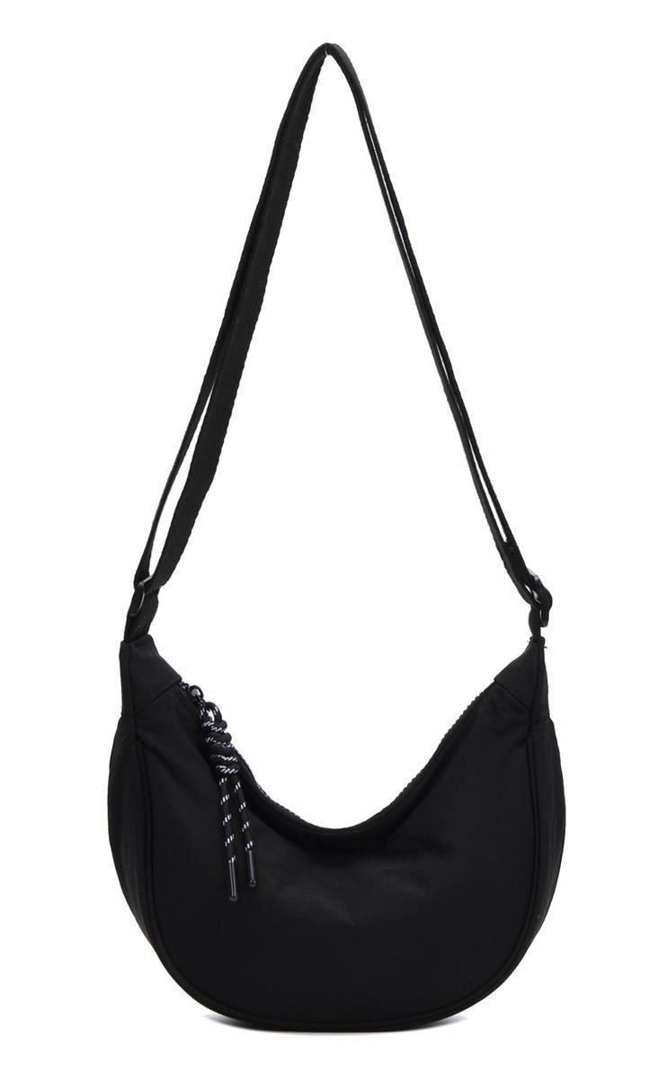 ITALYSHOP24 Schultertasche Damen Tasche Runde Brusttasche MOON Bag CrossBody Crossover Nylon, Umhängetasche Hüfttasche Slingntasche Reise sportlich-modernen Look