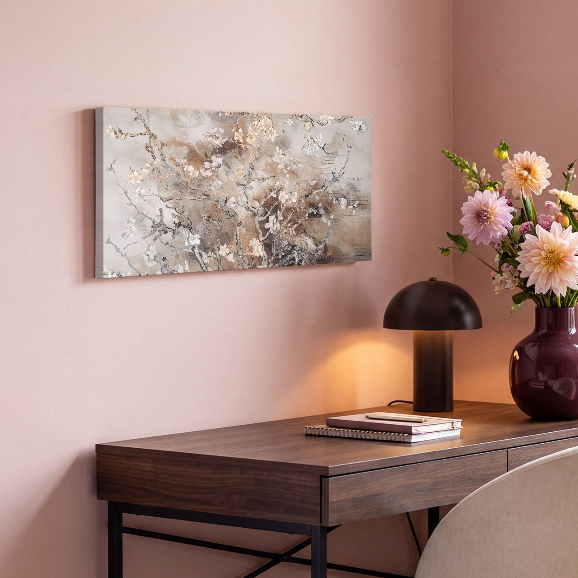 OneMillionCanvasses® Leinwandbild Panorama Mandelblüte - Kunst - Van Gogh - Beige - Abstrakt, Fotodruck (1 St), Wandbild, Deko Schlafzimmer Wohnzimmer Flur 40x2 – Bild 4 von 5