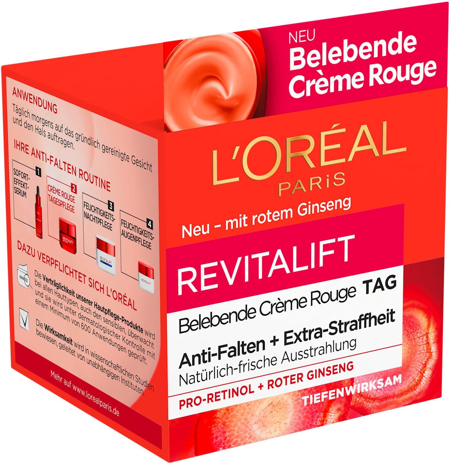 L'ORÉAL PARIS Tagescreme Revitalift Belebende Crème Rouge, bekämpft Anzeichen von Müdigkeit, mildert Falten, strafft die Haut