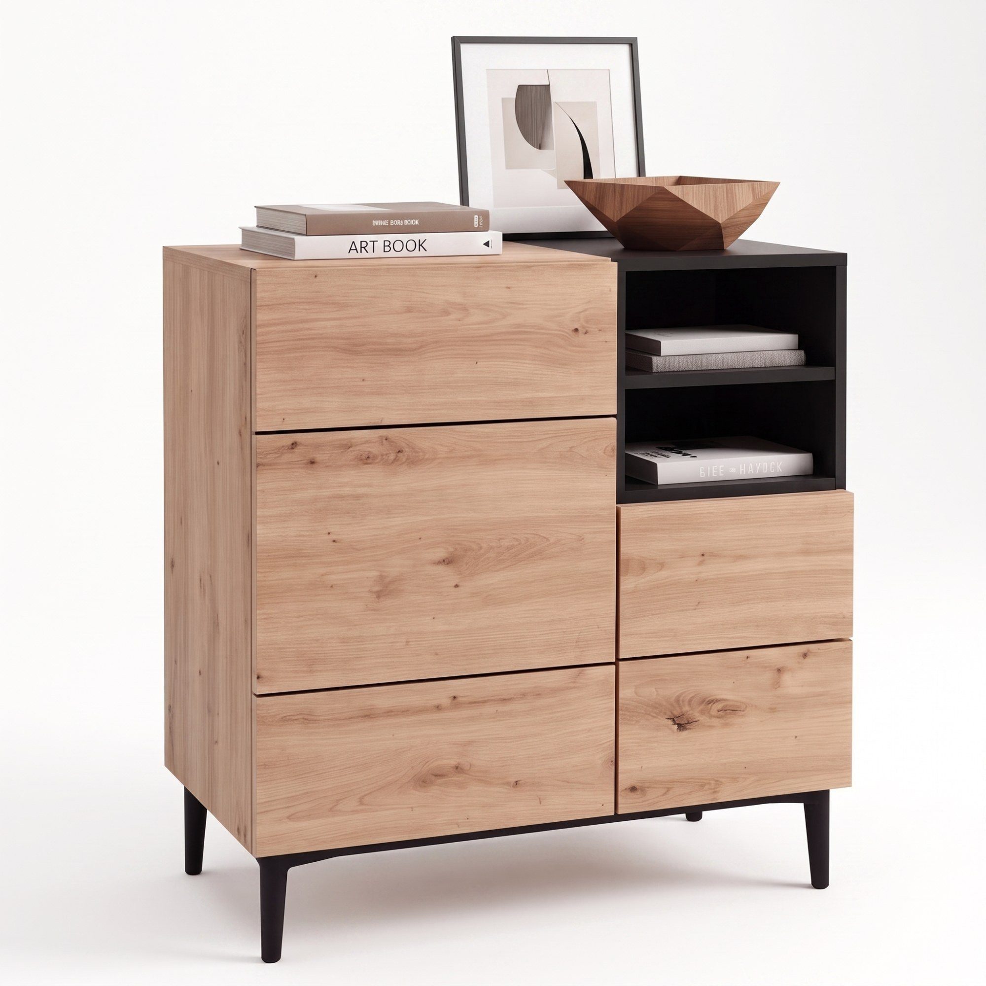 Newroom Sideboard Wildeiche 80 cm, Wildeiche Sideboard Vintage Industrial Highboard Anrichte Wohnzimmer