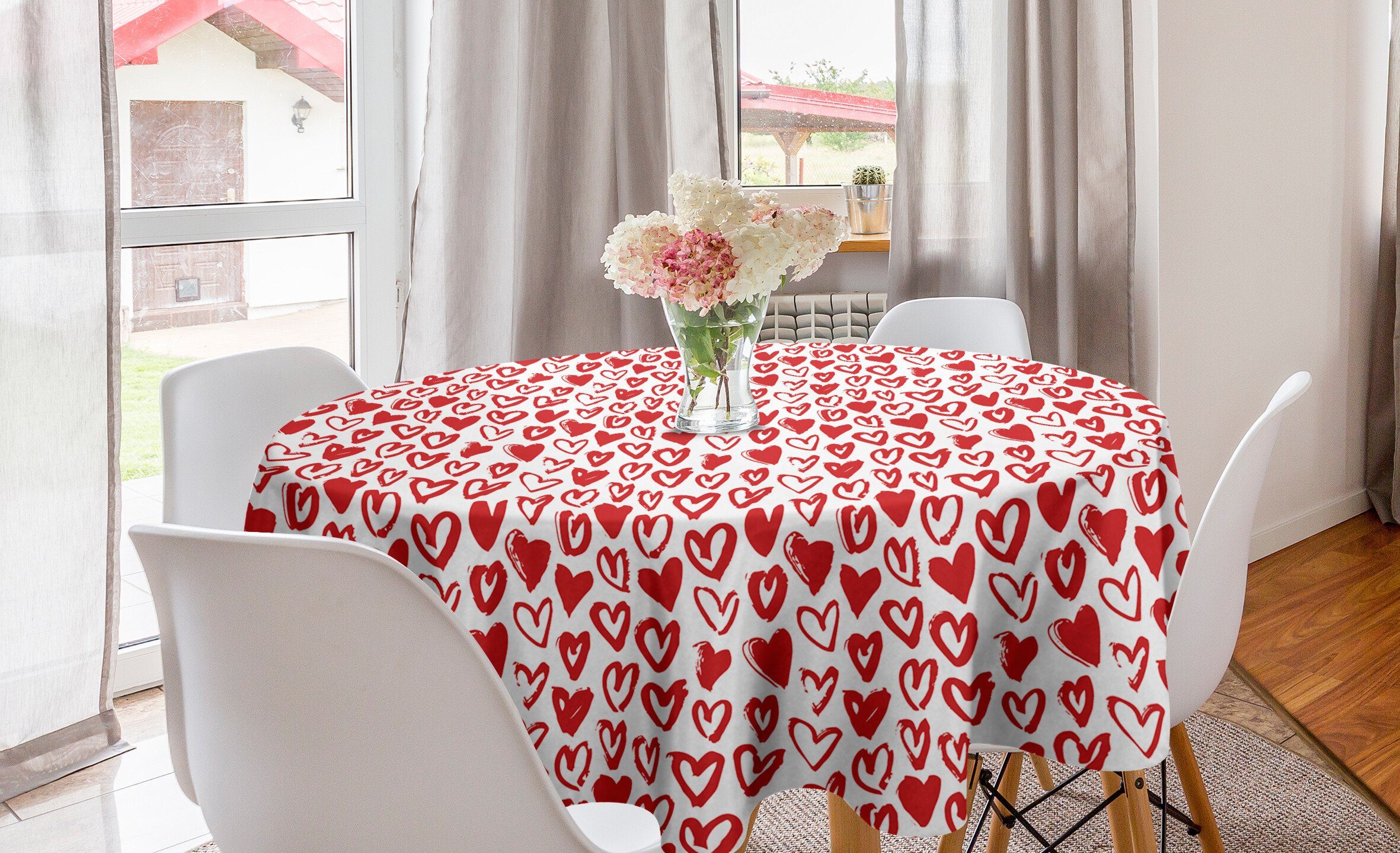 Abakuhaus Tischdecke Kreis Tischdecke Abdeckung für Esszimmer Küche Dekoration, Valentinstag Pinselzeichnung Herzen