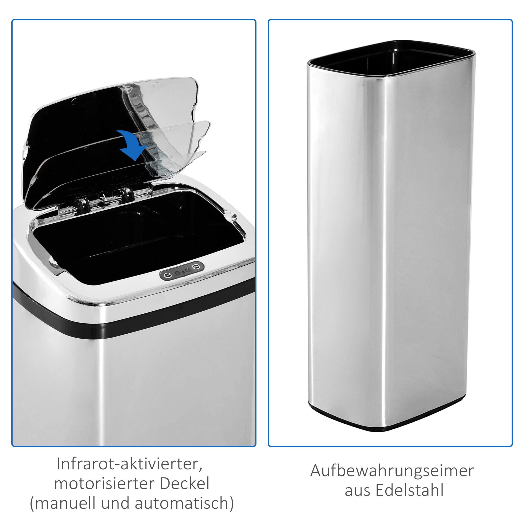 MC Star Mülleimer Automatik mit Sensor Abfalleimer Küche Edelstahl 50/68L Silber (50L)