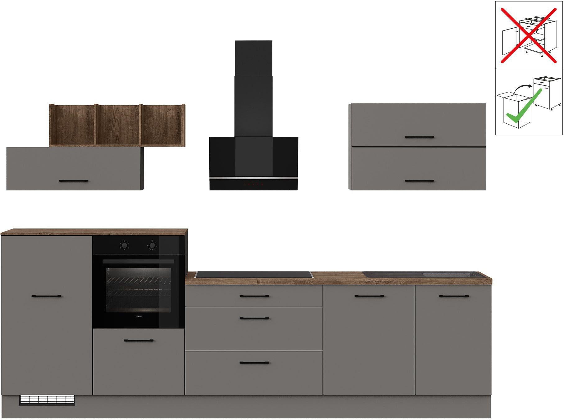 IMPULS KÜCHEN Küchenzeile "New York", Schubkästen mit Soft-Close, wählbare Ausrichtung, Soft-Close-Schubkästen, Breite 320 cm