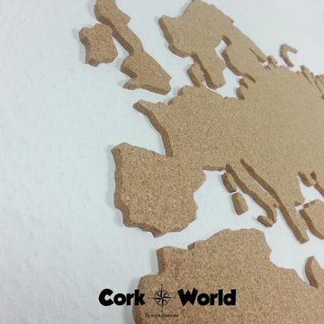 Kork-Deko.de XXL-Wandbild Corkworld Welt aus Presskork ohne Klebefolie als Wanddeko (3teilig), Weltkarte aus Kork