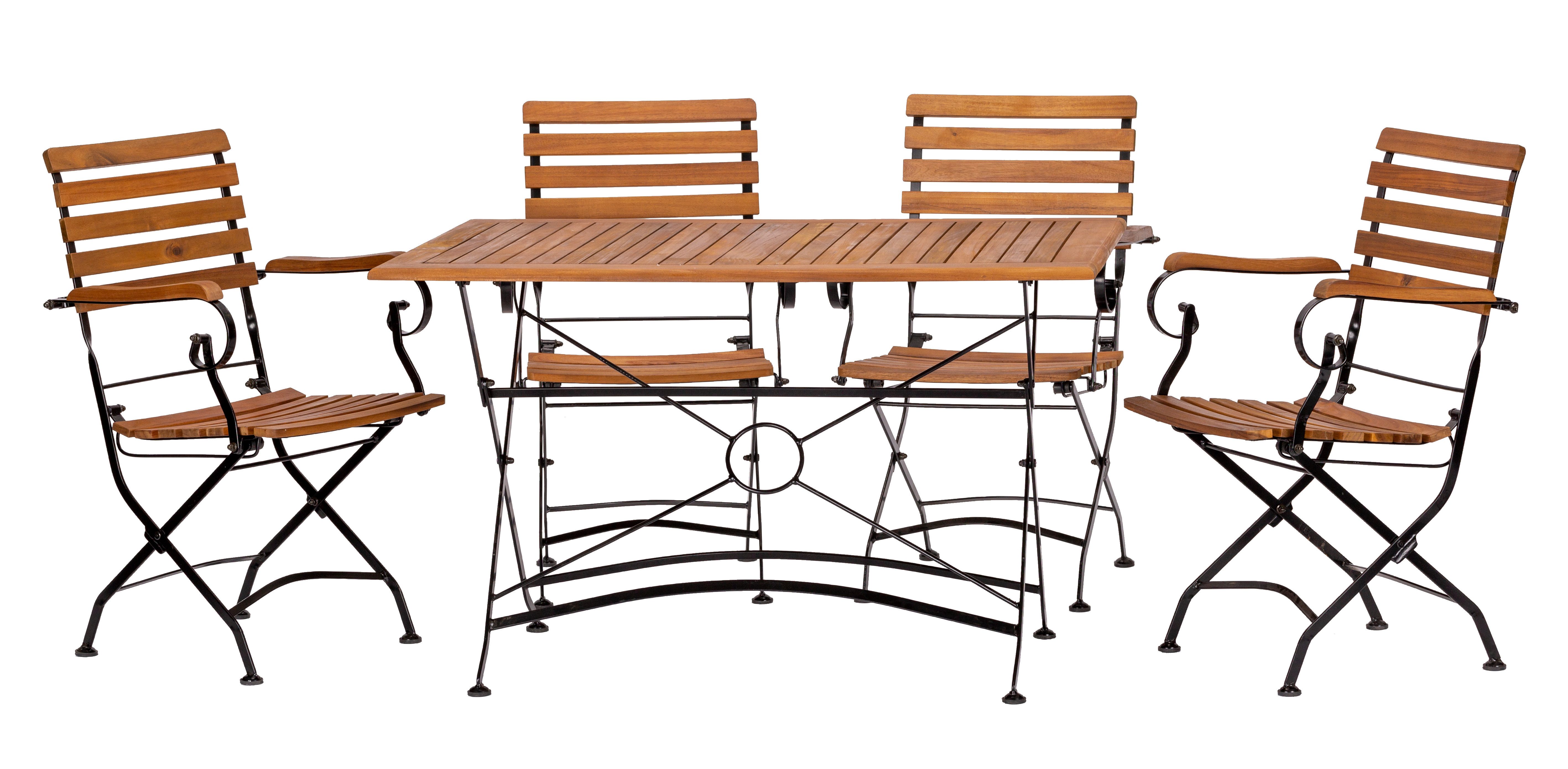 acamp Gartenlounge-Set Klappstuhl Lindau mit Eisengestell im Set 5-teilig inkl. Tisch, (Gartenmöbel Set), Faltstuhl, Gastrostuhl, Holzstuhl, Holztisch, Klapptisch 120x80cm