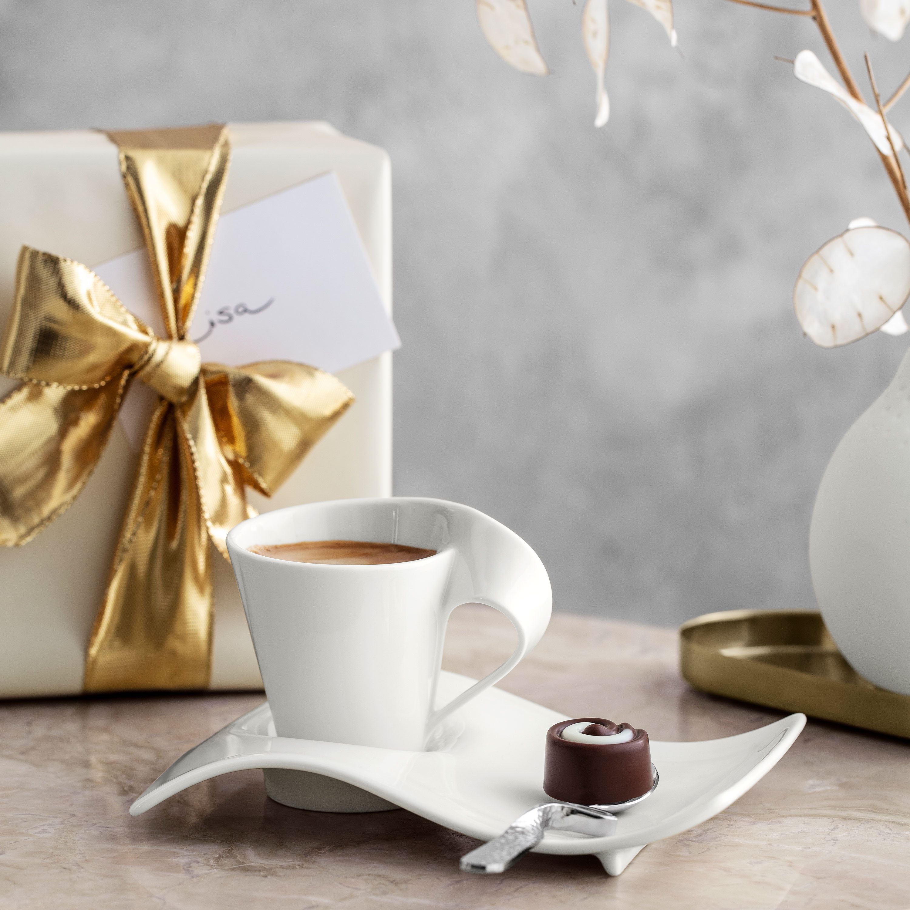 Villeroy & Boch Espressotasse NewWave Caffè NWC Espressoset, 3-tlg., Porzellan, Wellendesign