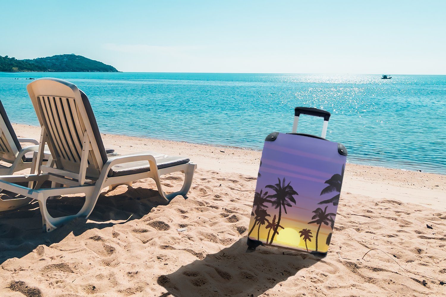 Ferien, 4 Trolley, Palme Meer, Sonne Handgepäckkoffer MuchoWow - Reisetasche Reisekoffer - für Rollen, Handgepäck mit rollen,