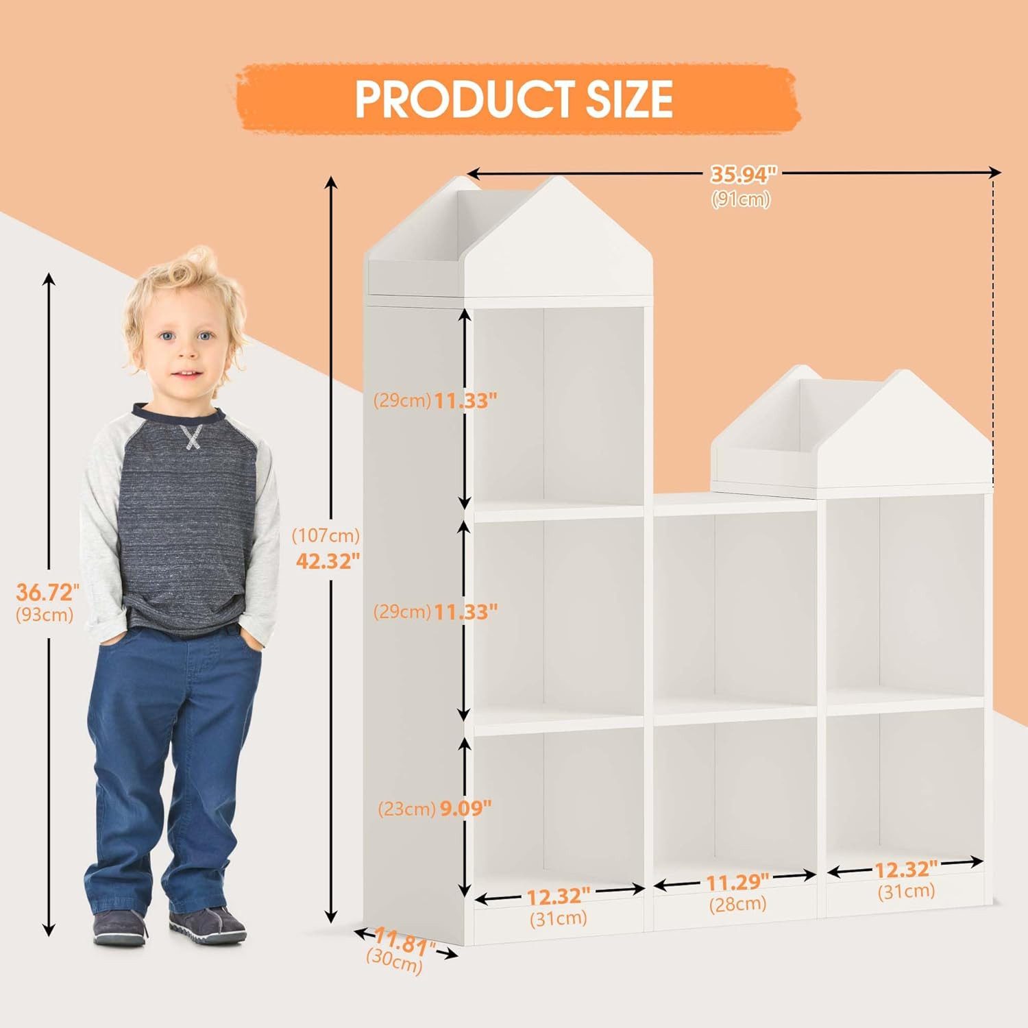GarveeMore Kinderregal mit 7 Fächern,Burgdesign Spielzeugtruhe,91x30x107cm, günstig online kaufen