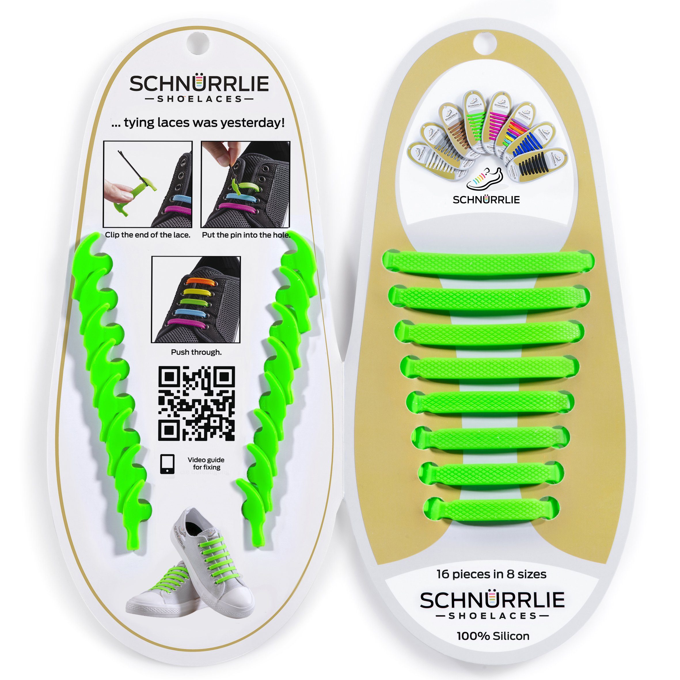 SCHNÜRRLIE Schnürsenkel Silikon Schnürbänder Turnschuhe, - elastische uvm flache Laces, für Grün Sportschuhe Sneaker