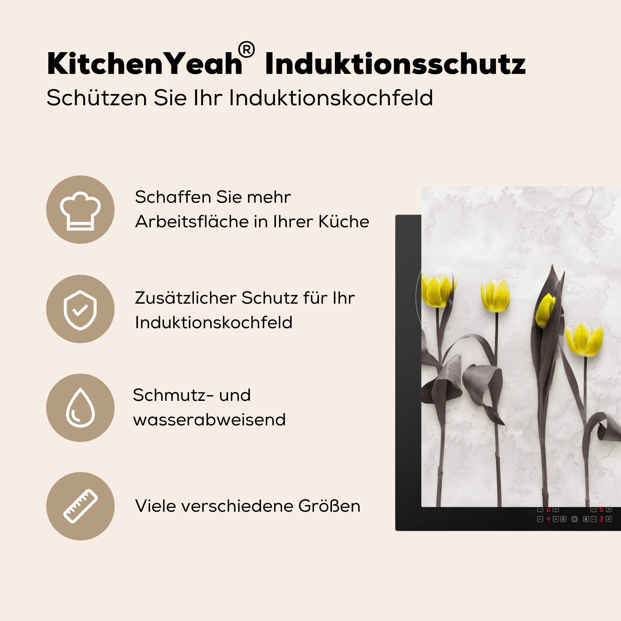 MuchoWow Herdblende-/Abdeckplatte Blumen Tulpen Induktionsmatte - die Vinyl, 59x52 (1 tlg), - küche, Marmor, cm, für Ceranfeldabdeckung